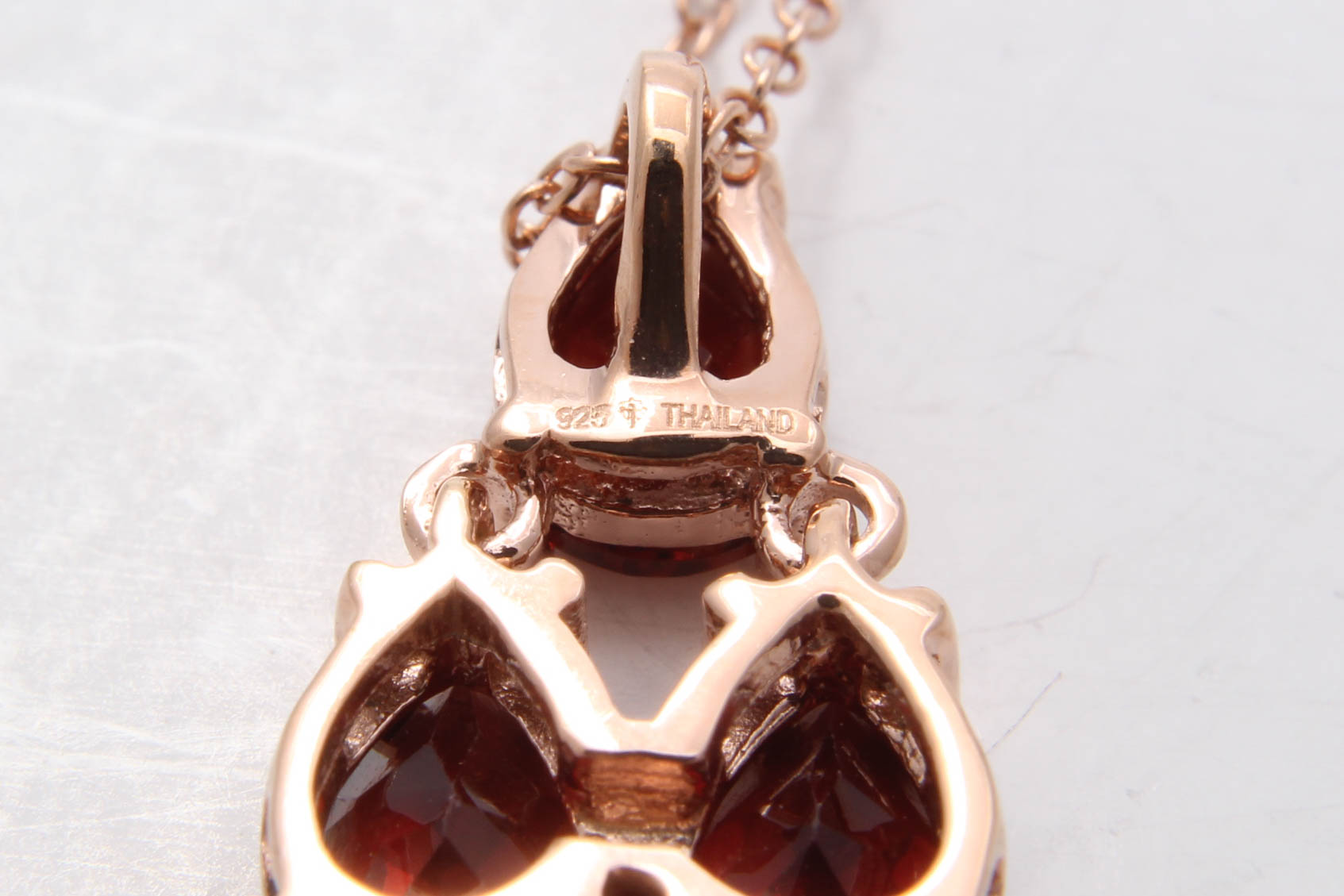 Rose Gold Wash on Sterling Silver Necklace with Garnet Glass Doublet Pendant