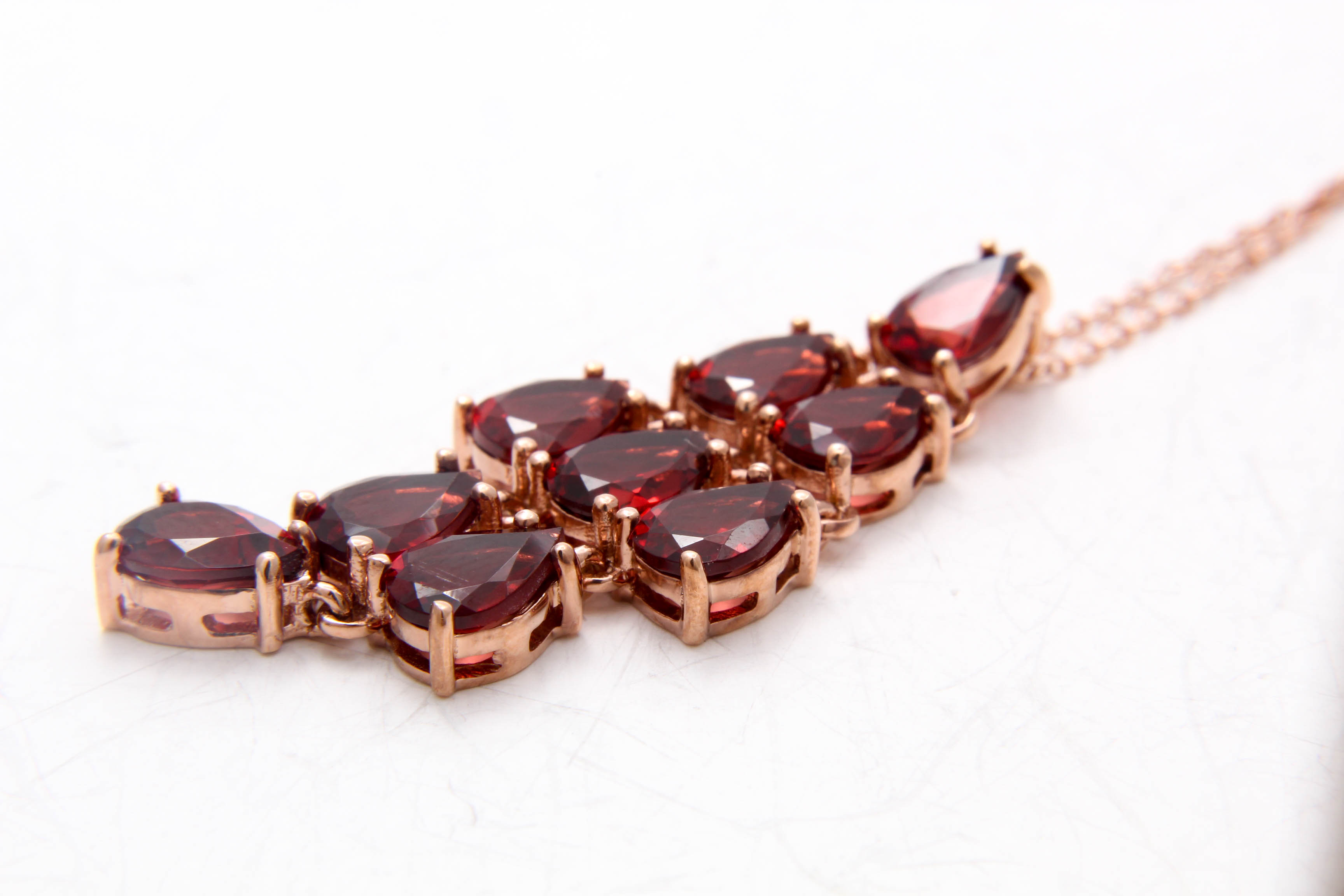 Rose Gold Wash on Sterling Silver Necklace with Garnet Glass Doublet Pendant