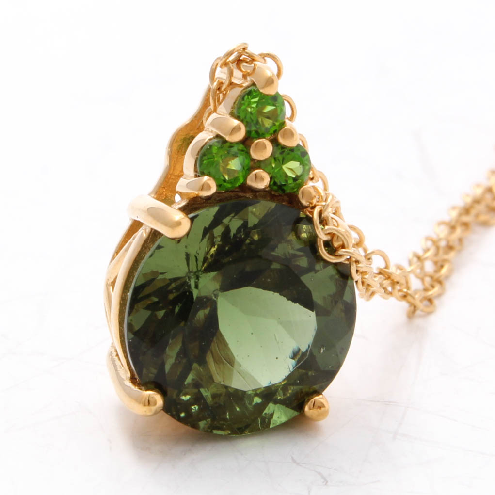Gold Wash on Sterling Silver Moldavite Necklace