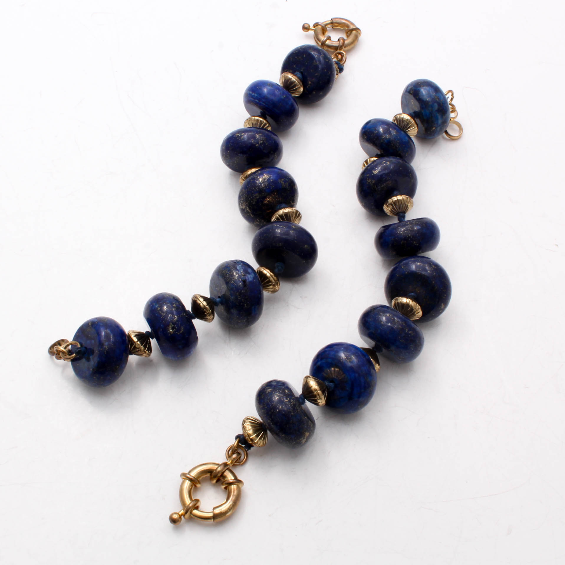 Gold Tone Lapis Lazuli Beaded Bracelets