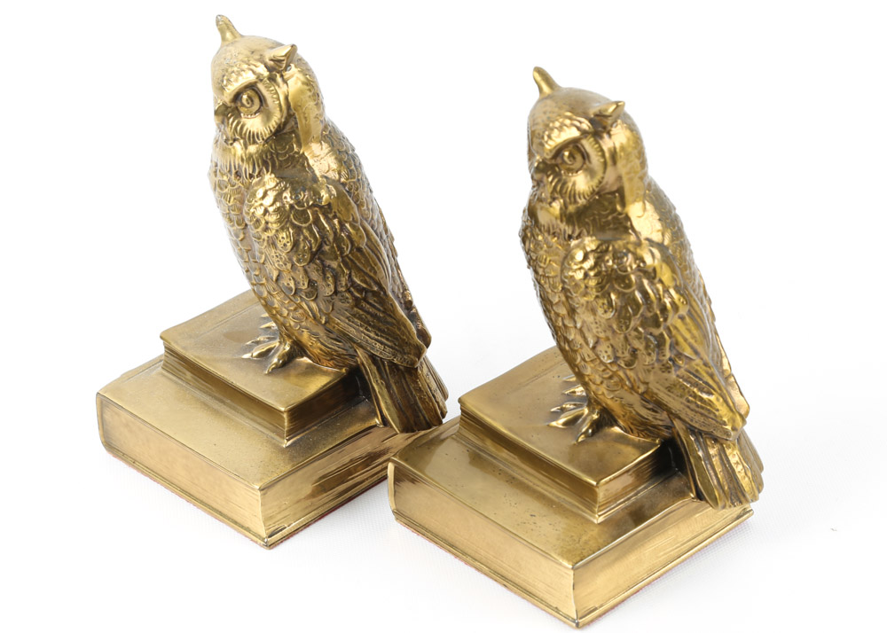 Brass Owl and Italian Marble Bookends