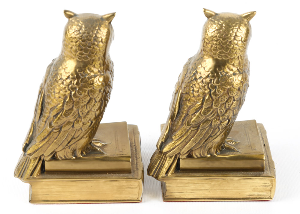 Brass Owl and Italian Marble Bookends