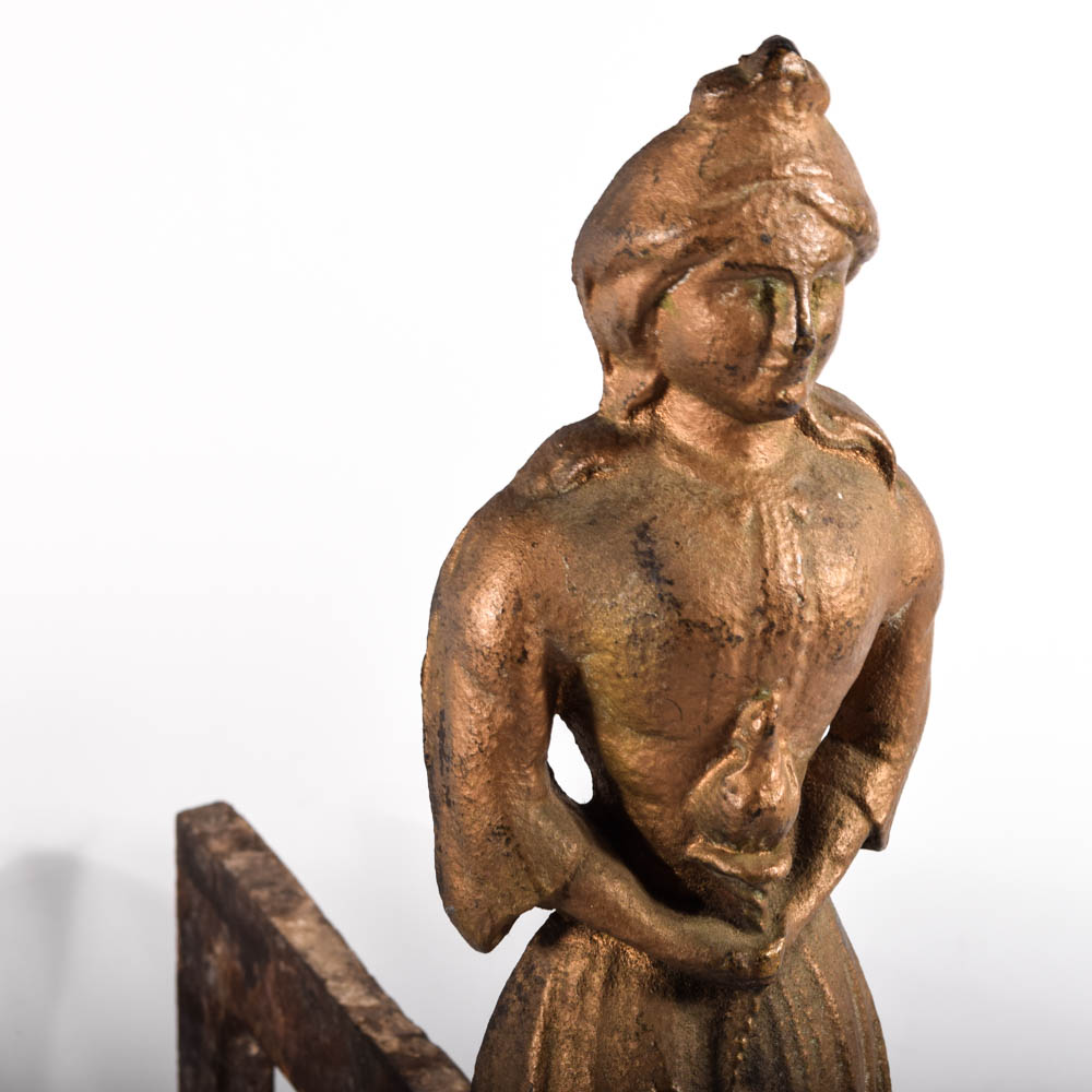 Antique "Lady Liberty" Cast Iron Andirons