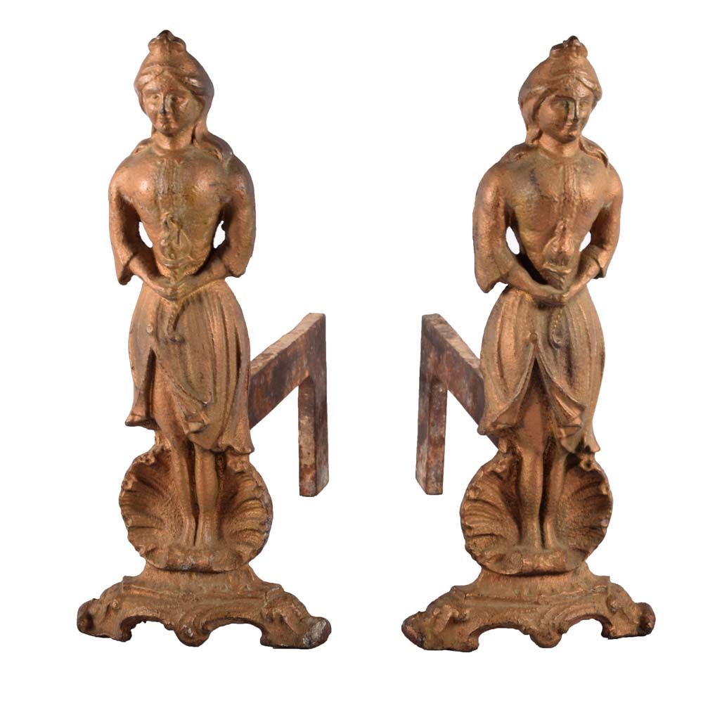 Antique "Lady Liberty" Cast Iron Andirons