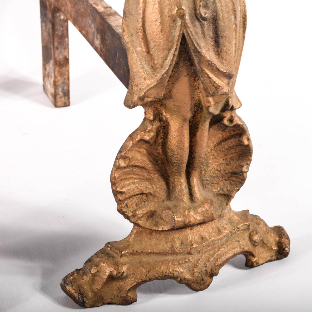 Antique "Lady Liberty" Cast Iron Andirons