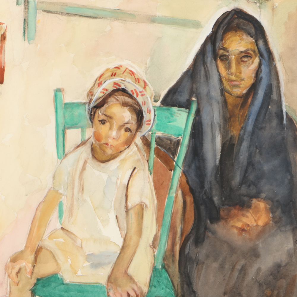 Alice Schille Watercolor Painting "Child on Green Chair"