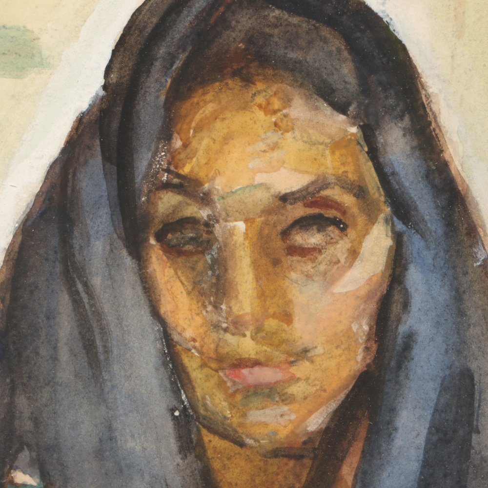 Alice Schille Watercolor Painting "Child on Green Chair"