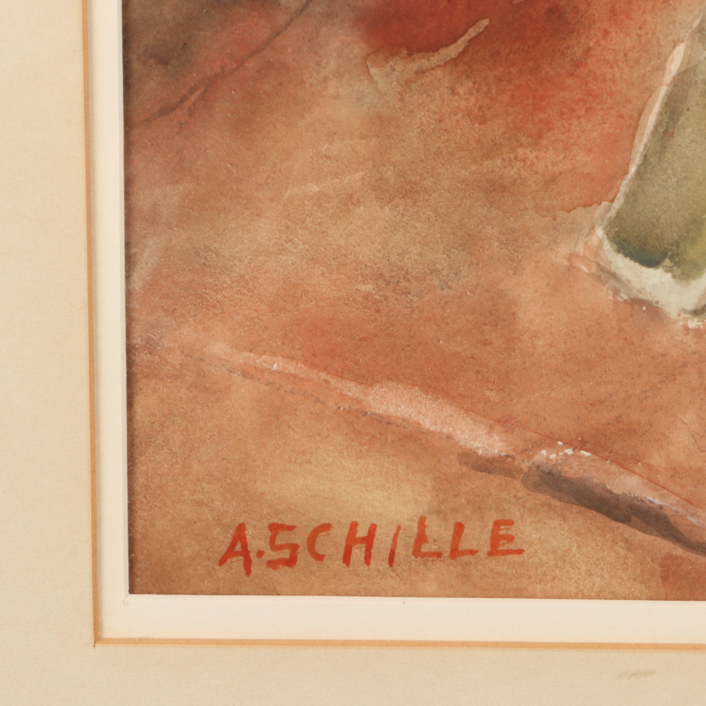 Alice Schille Watercolor Painting "Child on Green Chair"