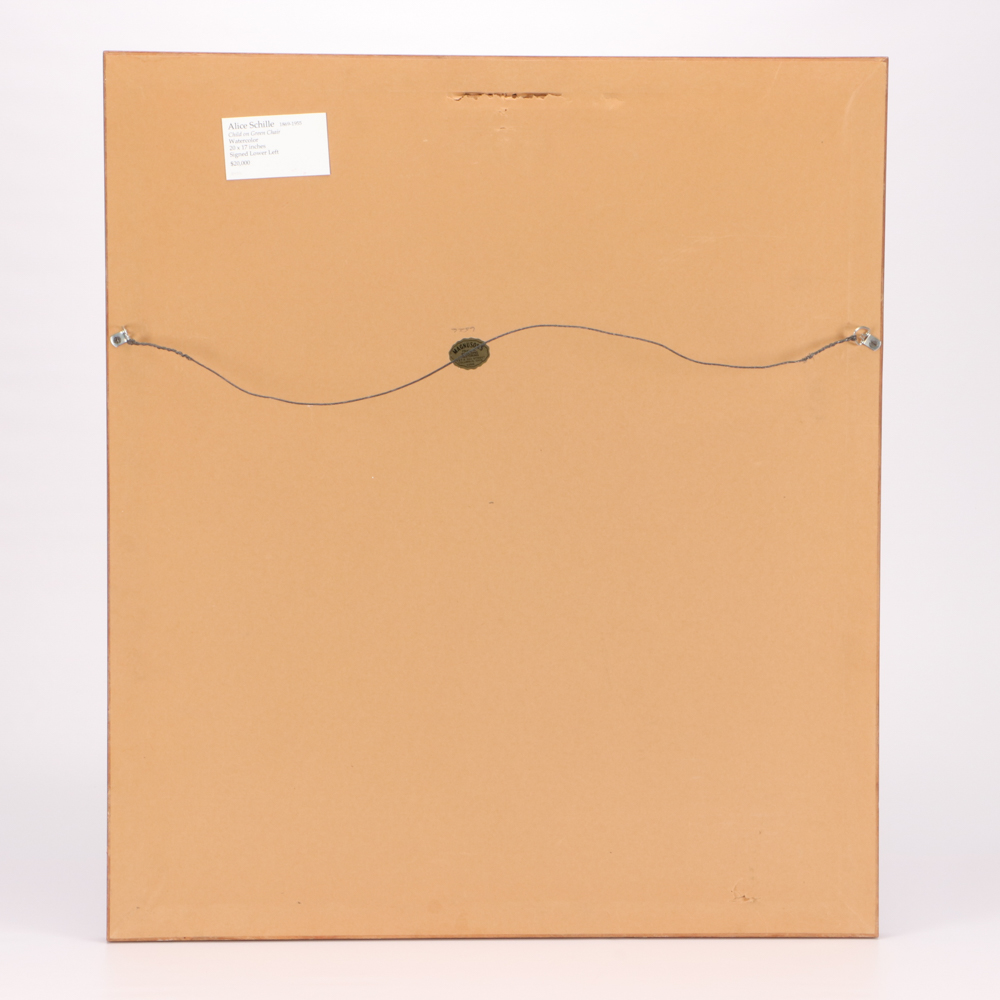 Alice Schille Watercolor Painting "Child on Green Chair"