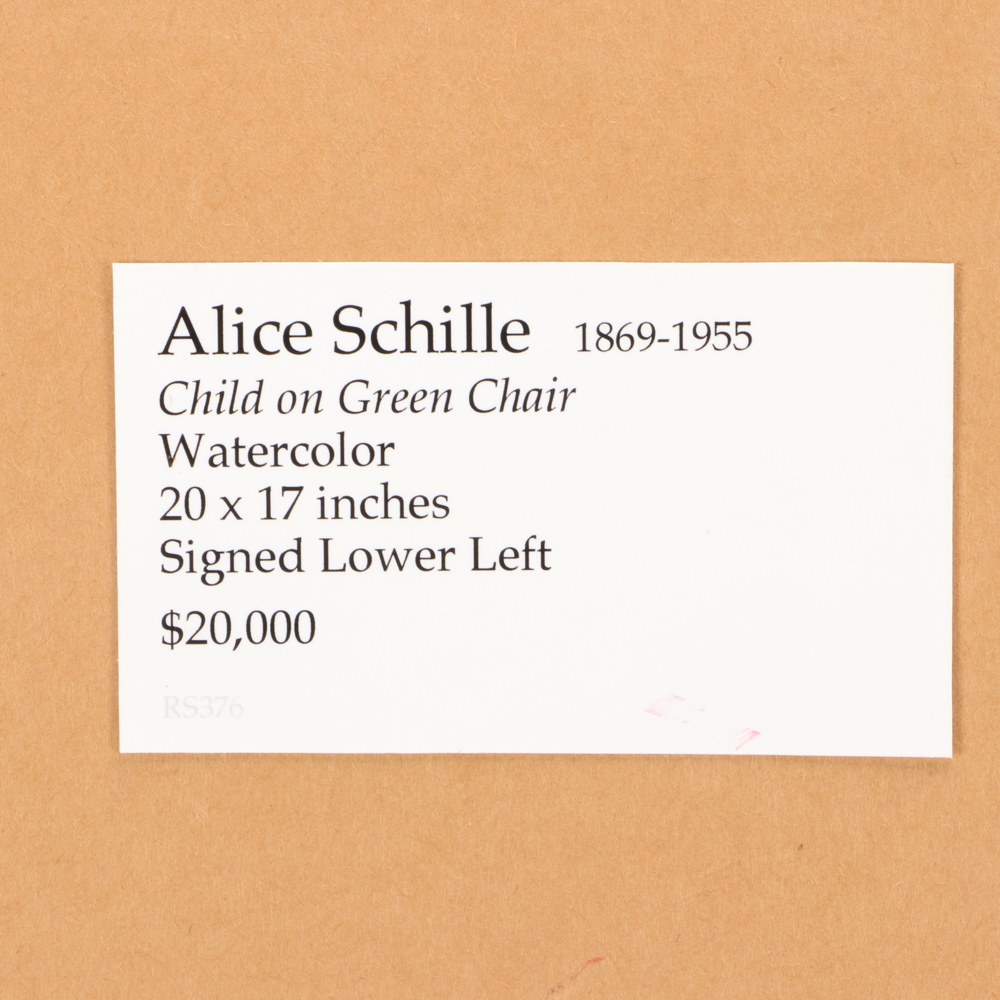 Alice Schille Watercolor Painting "Child on Green Chair"