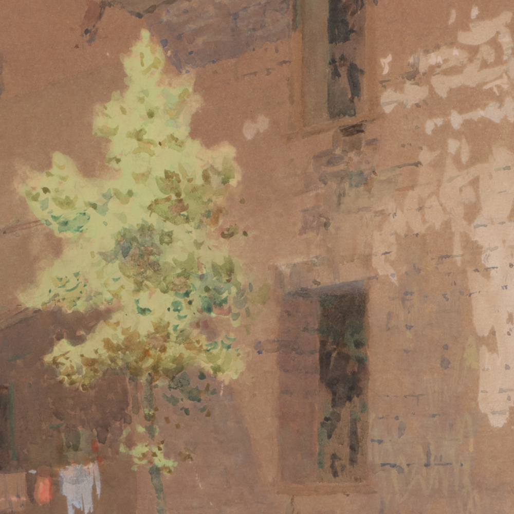 Paul Sawyier Watercolor Painting of a Wooden Cabin and Porch