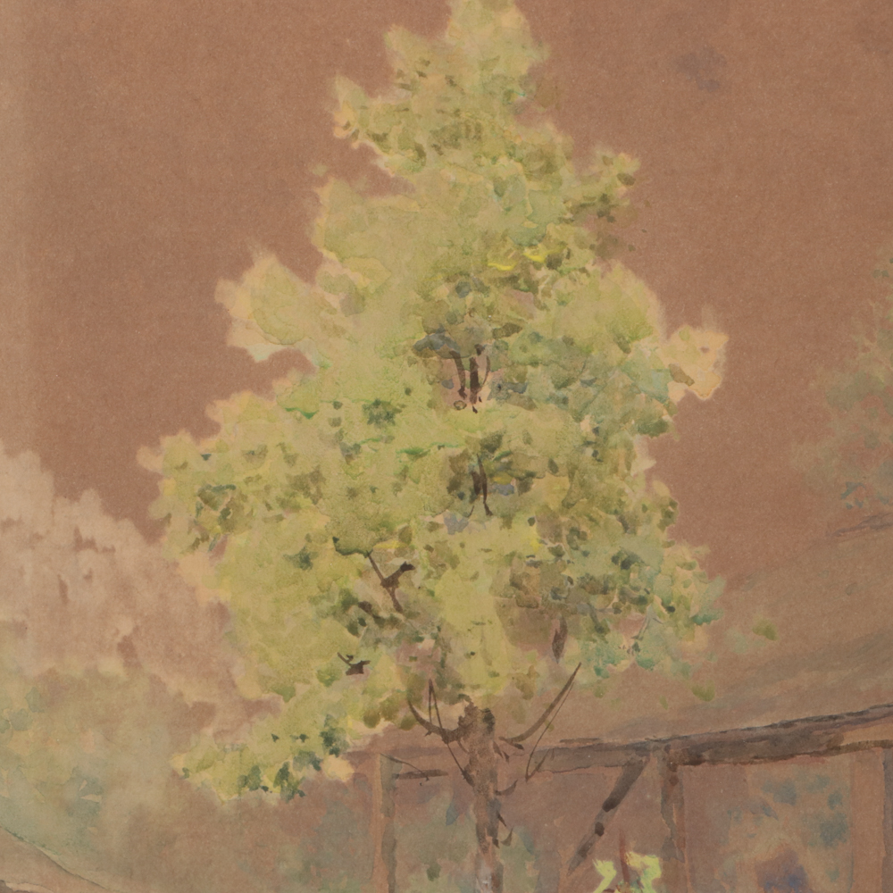 Paul Sawyier Watercolor Painting of a Wooden Cabin and Porch