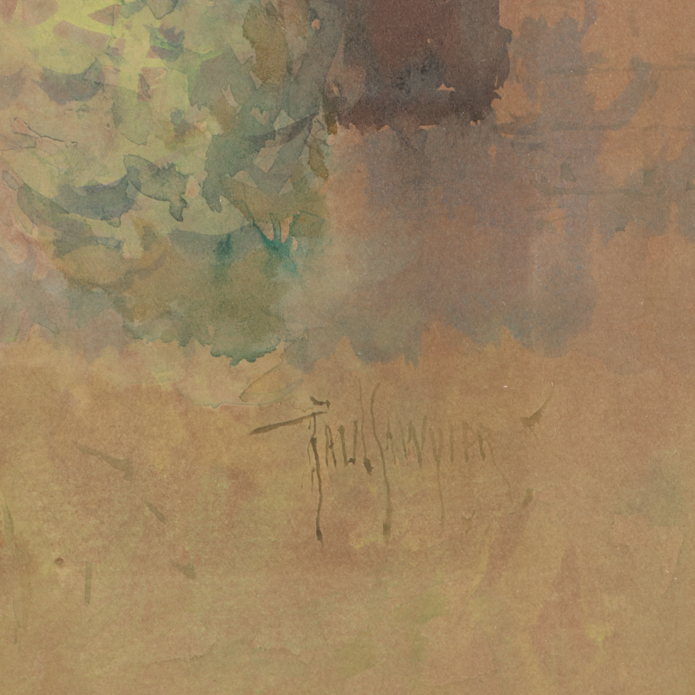 Paul Sawyier Watercolor Painting of a Wooden Cabin and Porch