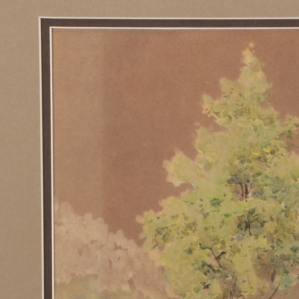 Paul Sawyier Watercolor Painting of a Wooden Cabin and Porch