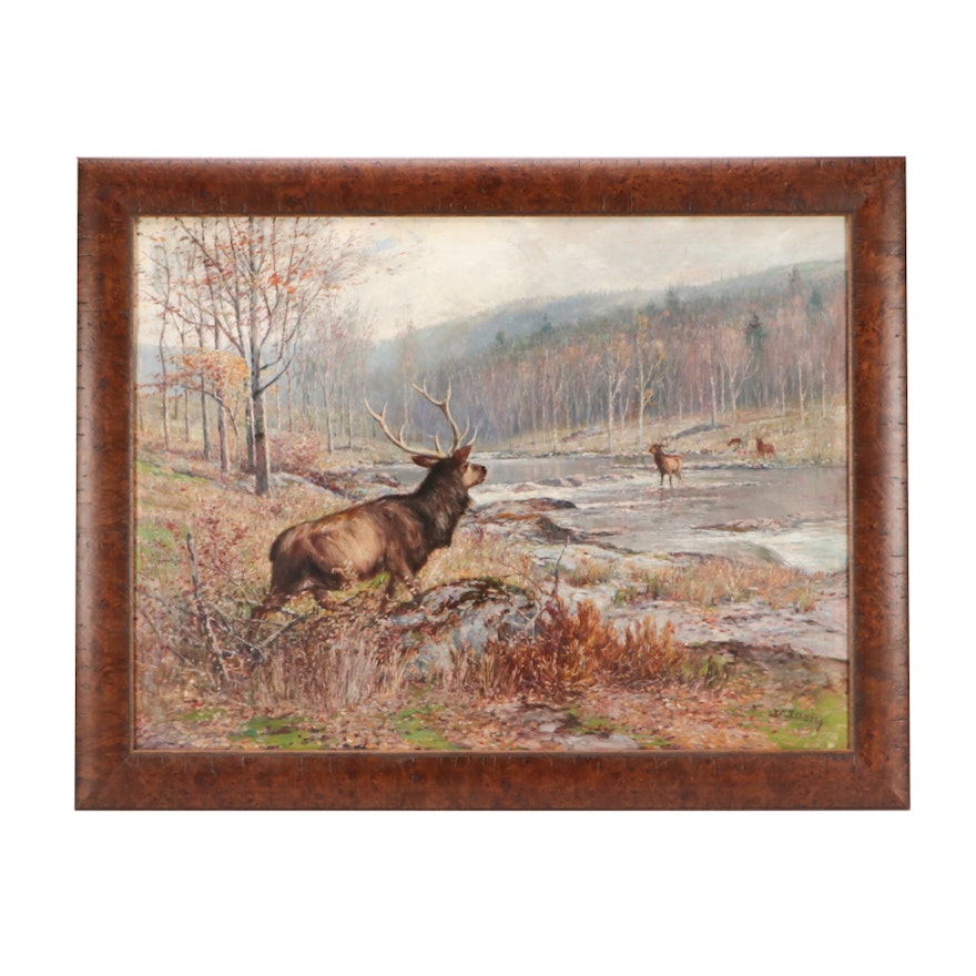 T. C. Lindsay Oil on Canvas Wilderness Landscape