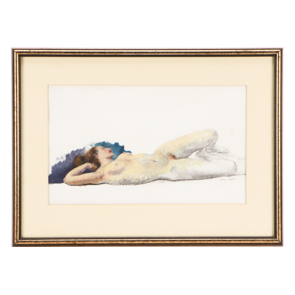 Leon Kroll Reclining Figure Gouache and Graphite Painting