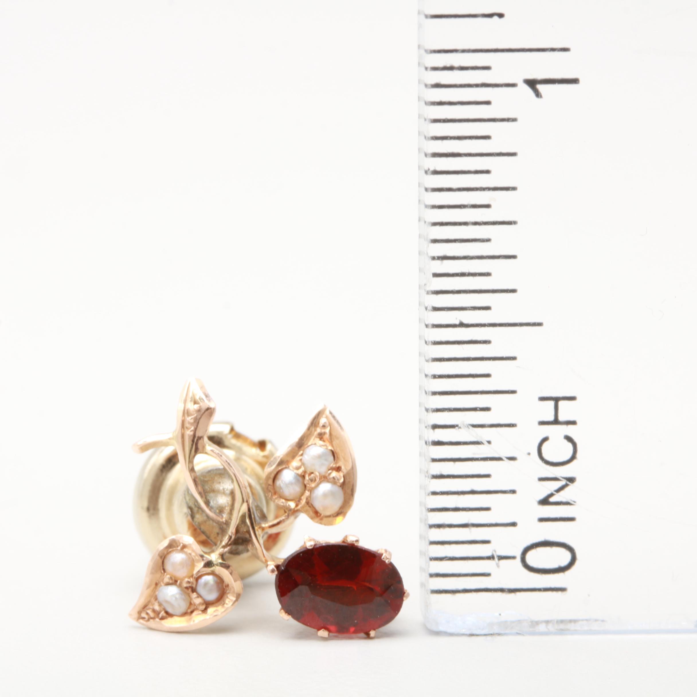 Victorian 14K Rose Gold Garnet and Cultured Seed Pearl Pin