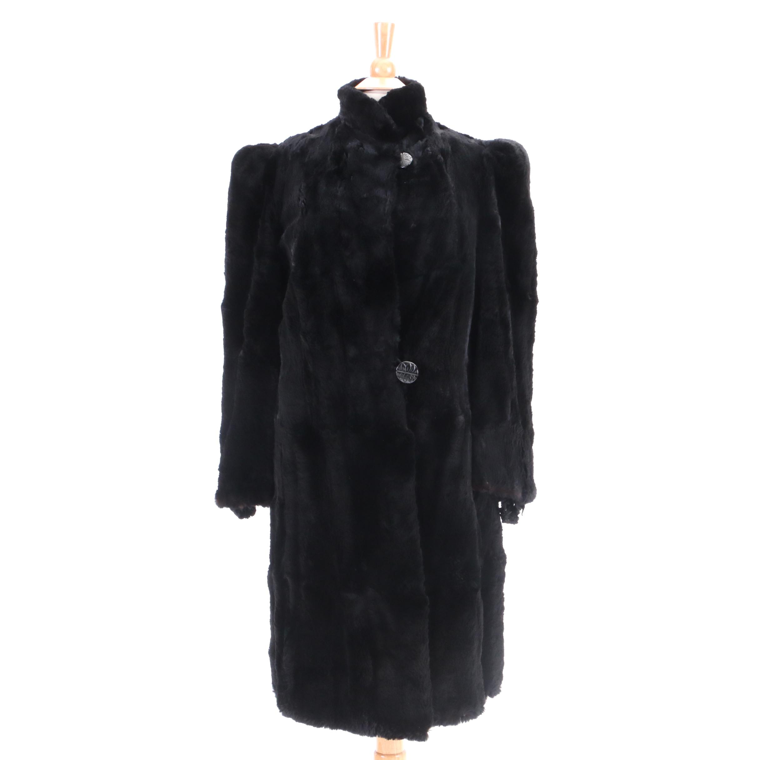 Circa 1940s Vintage Stern's Seal Dyed Rabbit Fur Coat