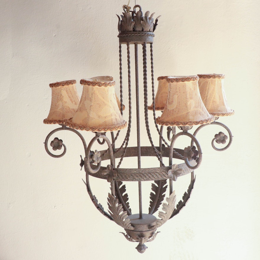 Acanthus Leaf Motif Six-Arm Metal Chandelier with Antiqued Finish