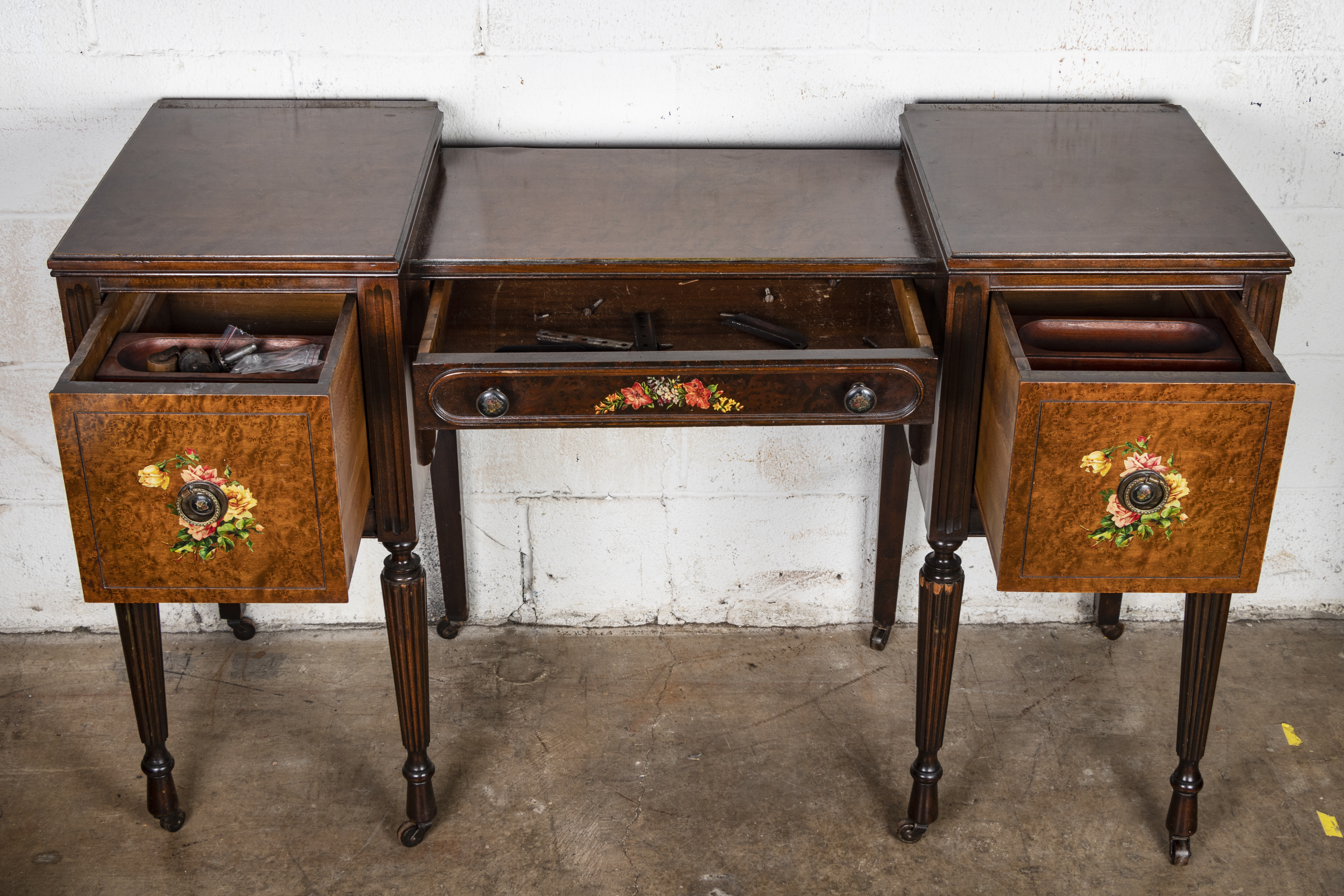 Vintage Victorian Style Vanity with Side Chair and Vanity Stool