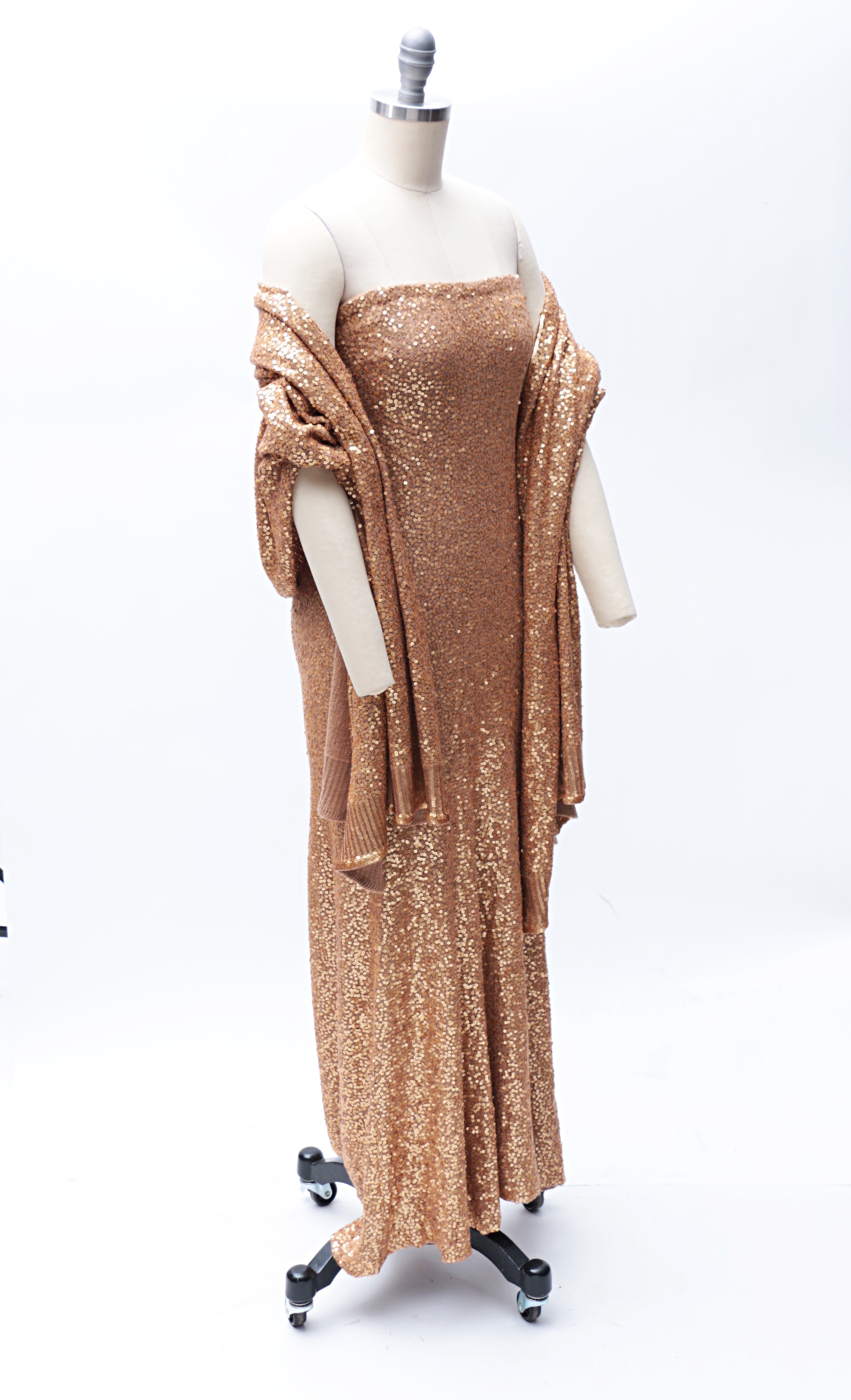 Donna Karan New York Label Gold Sequined Cashmere Gown and Wrap