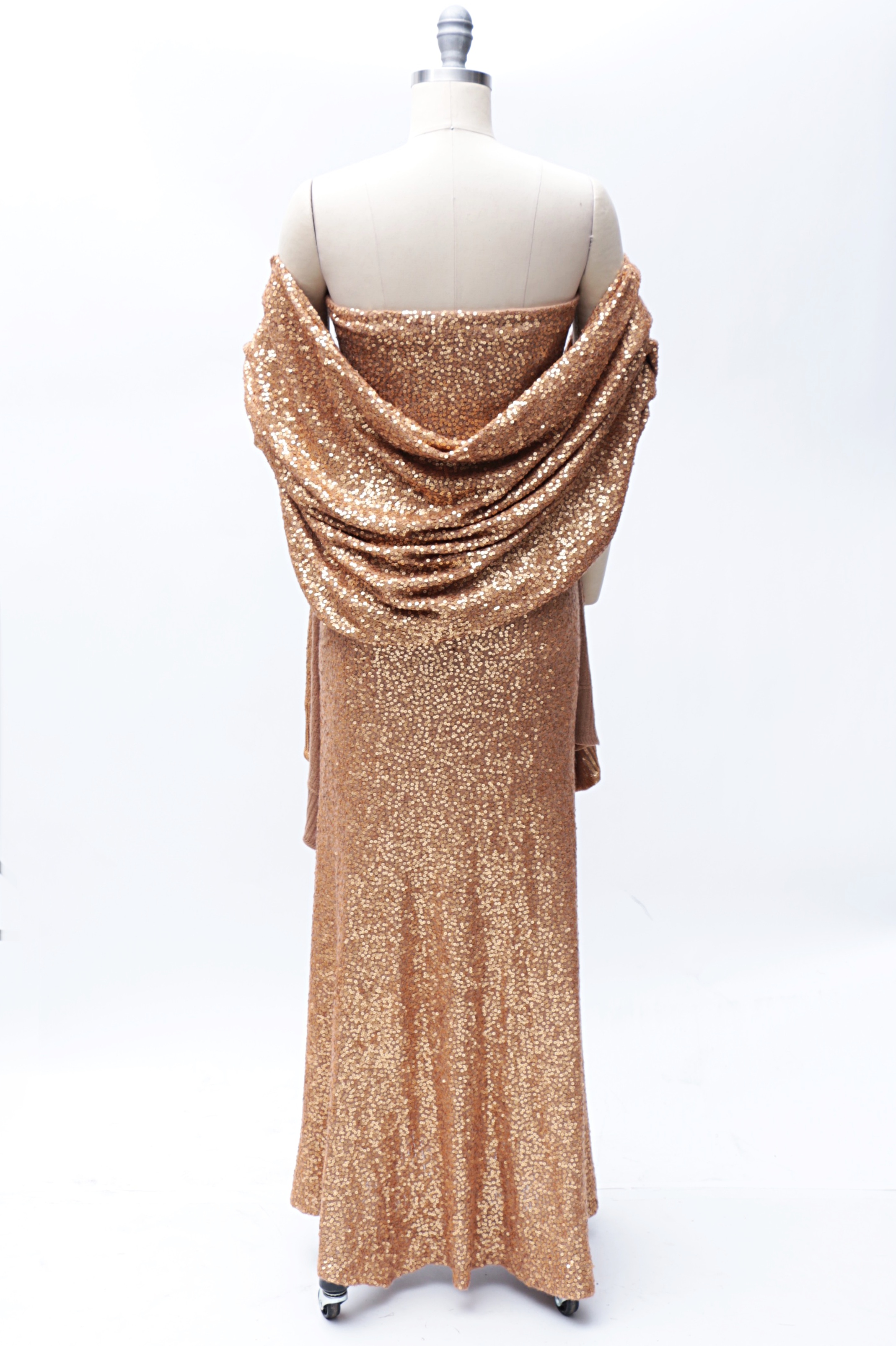 Donna Karan New York Label Gold Sequined Cashmere Gown and Wrap