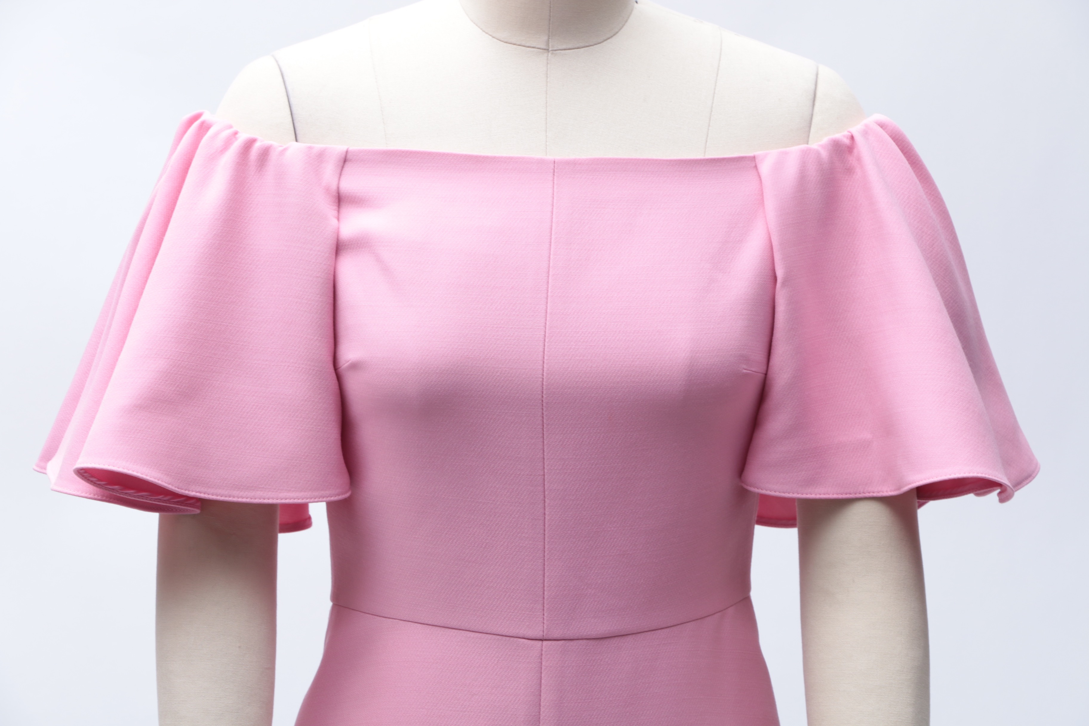 Valentino Pink Wool and Silk Off-The-Shoulder Ruffled Mini Dress