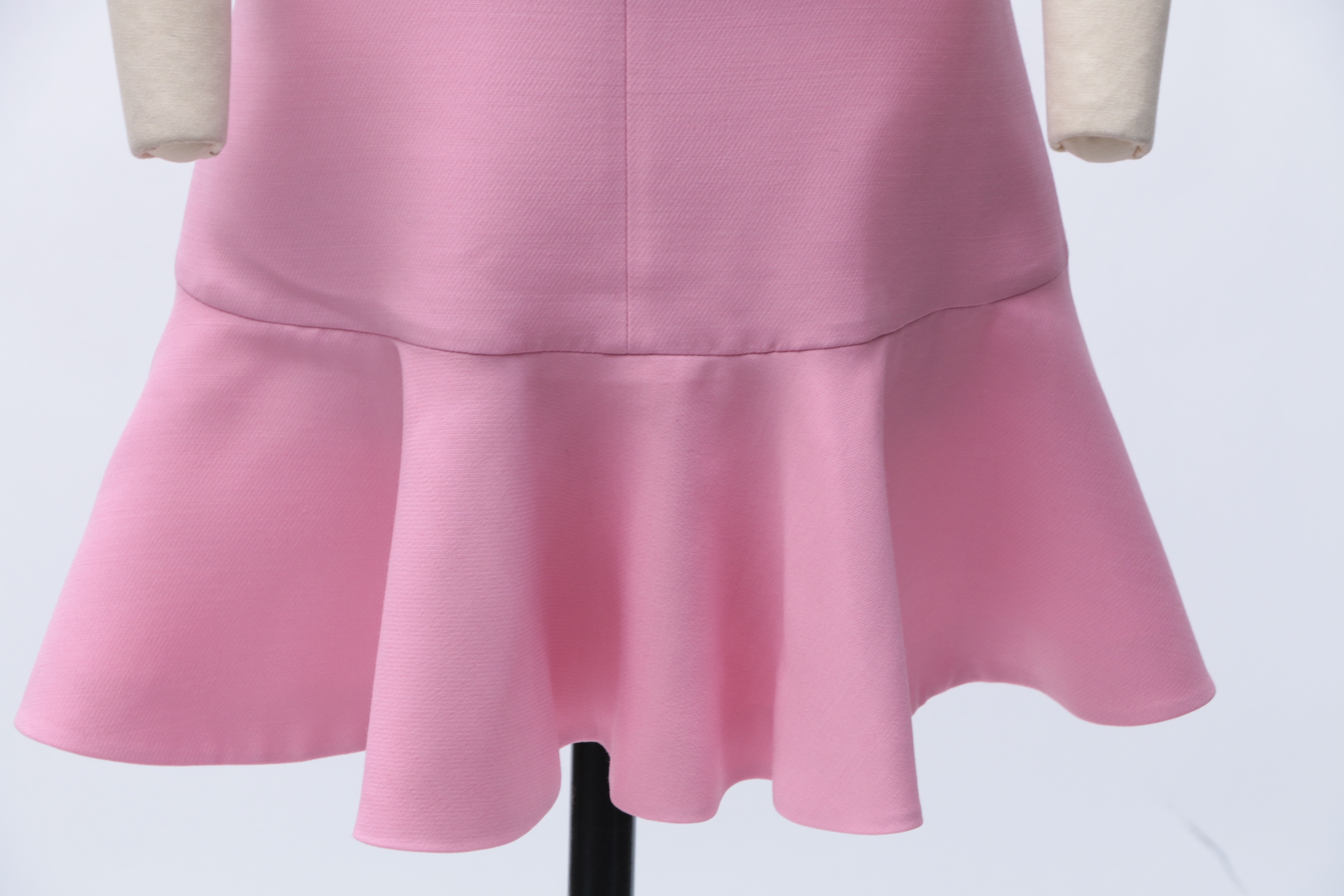 Valentino Pink Wool and Silk Off-The-Shoulder Ruffled Mini Dress