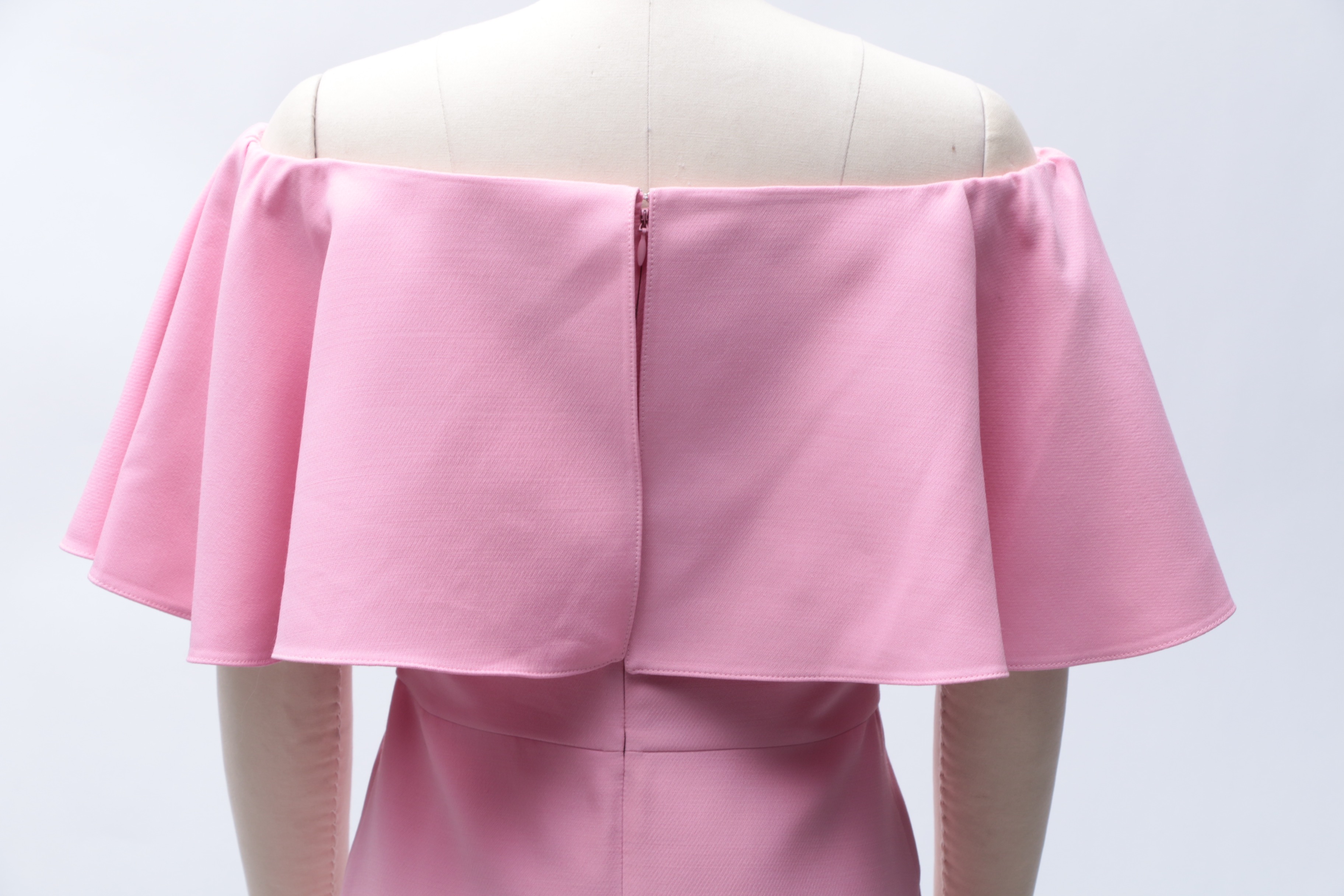 Valentino Pink Wool and Silk Off-The-Shoulder Ruffled Mini Dress