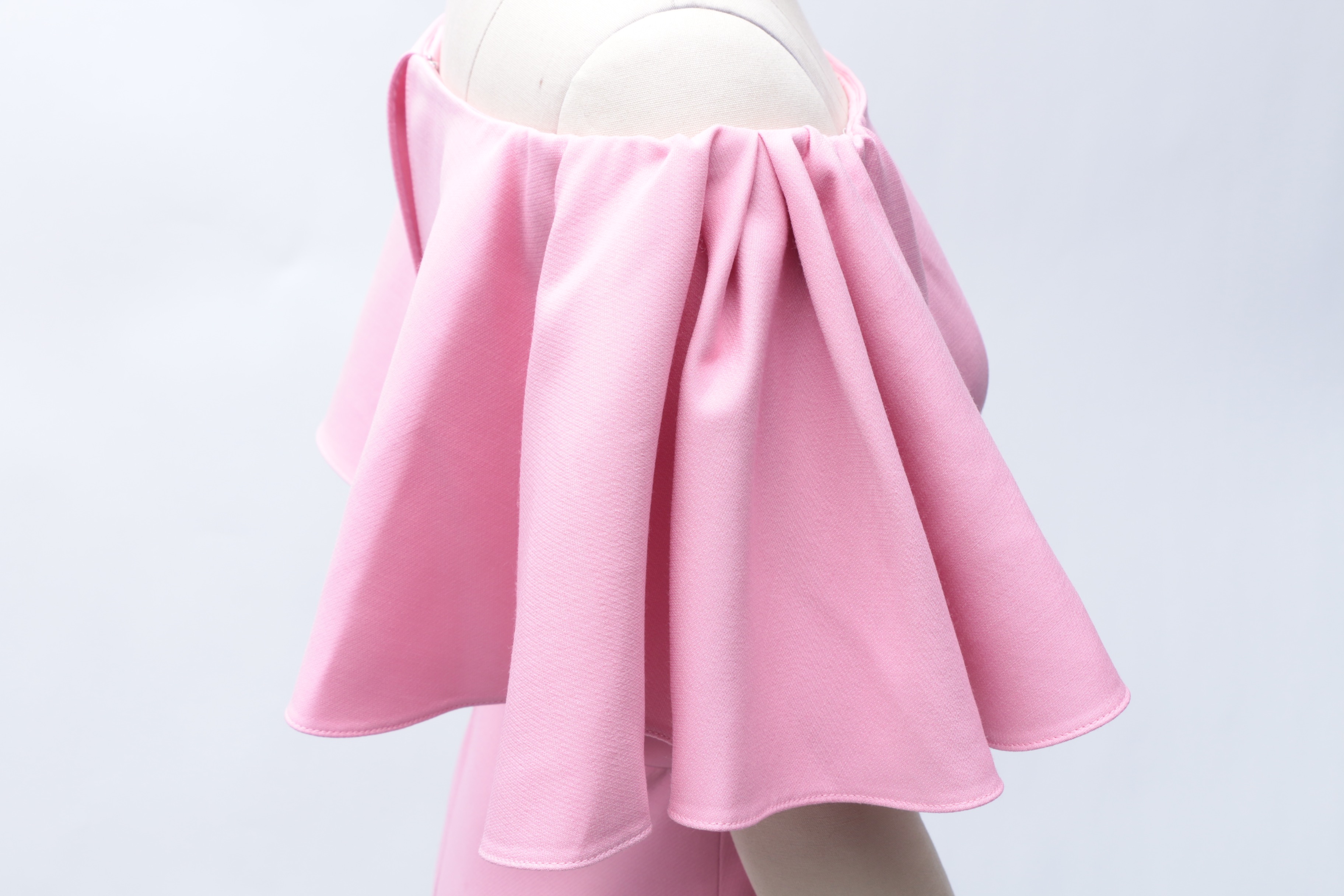 Valentino Pink Wool and Silk Off-The-Shoulder Ruffled Mini Dress