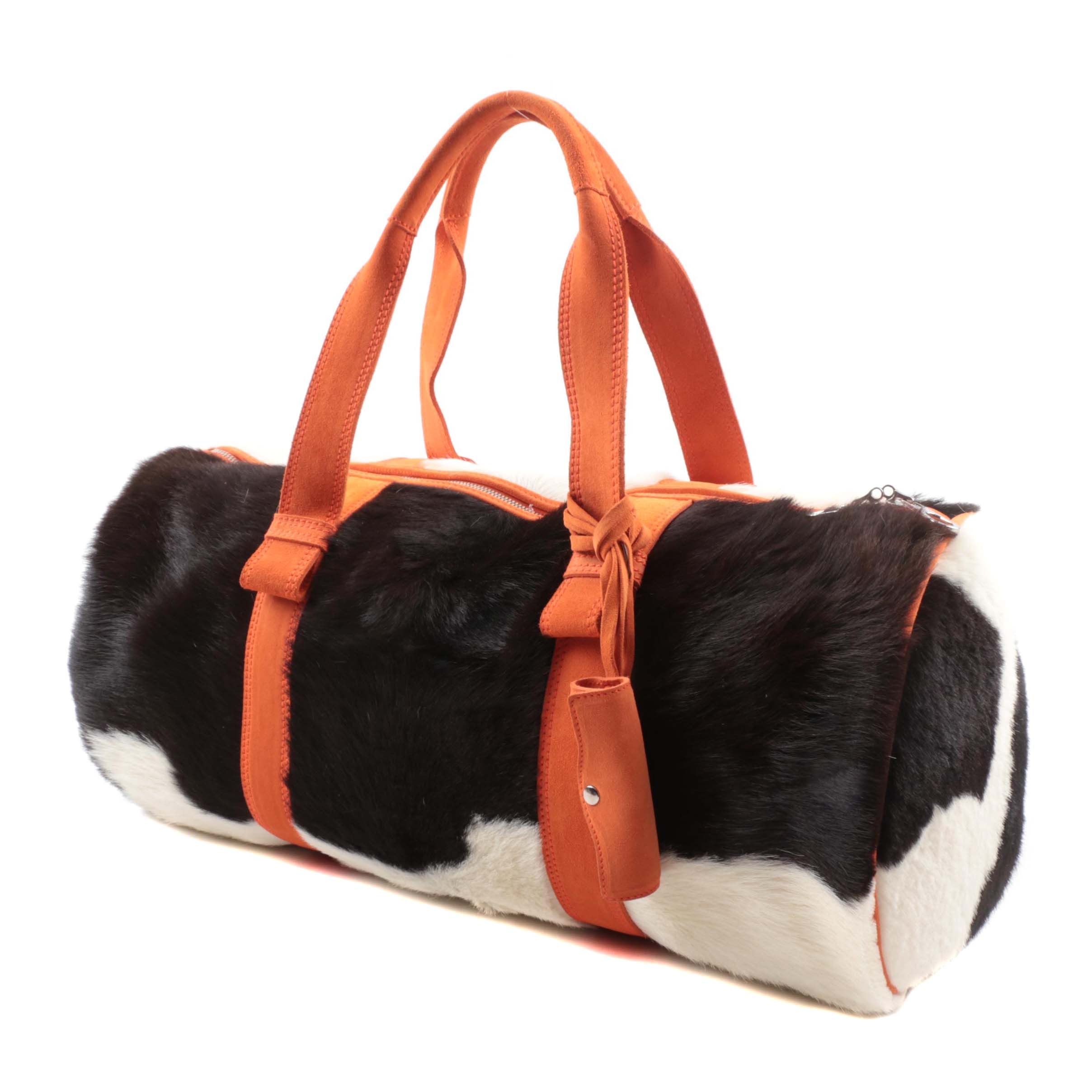 Bottega Veneta Calf Hair and Orange Leather Weekend Duffel Bag