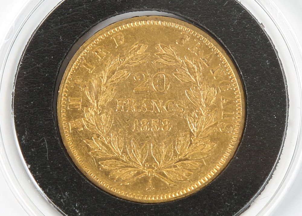 1858-A France Napoleon III 20 Franc Gold Coin