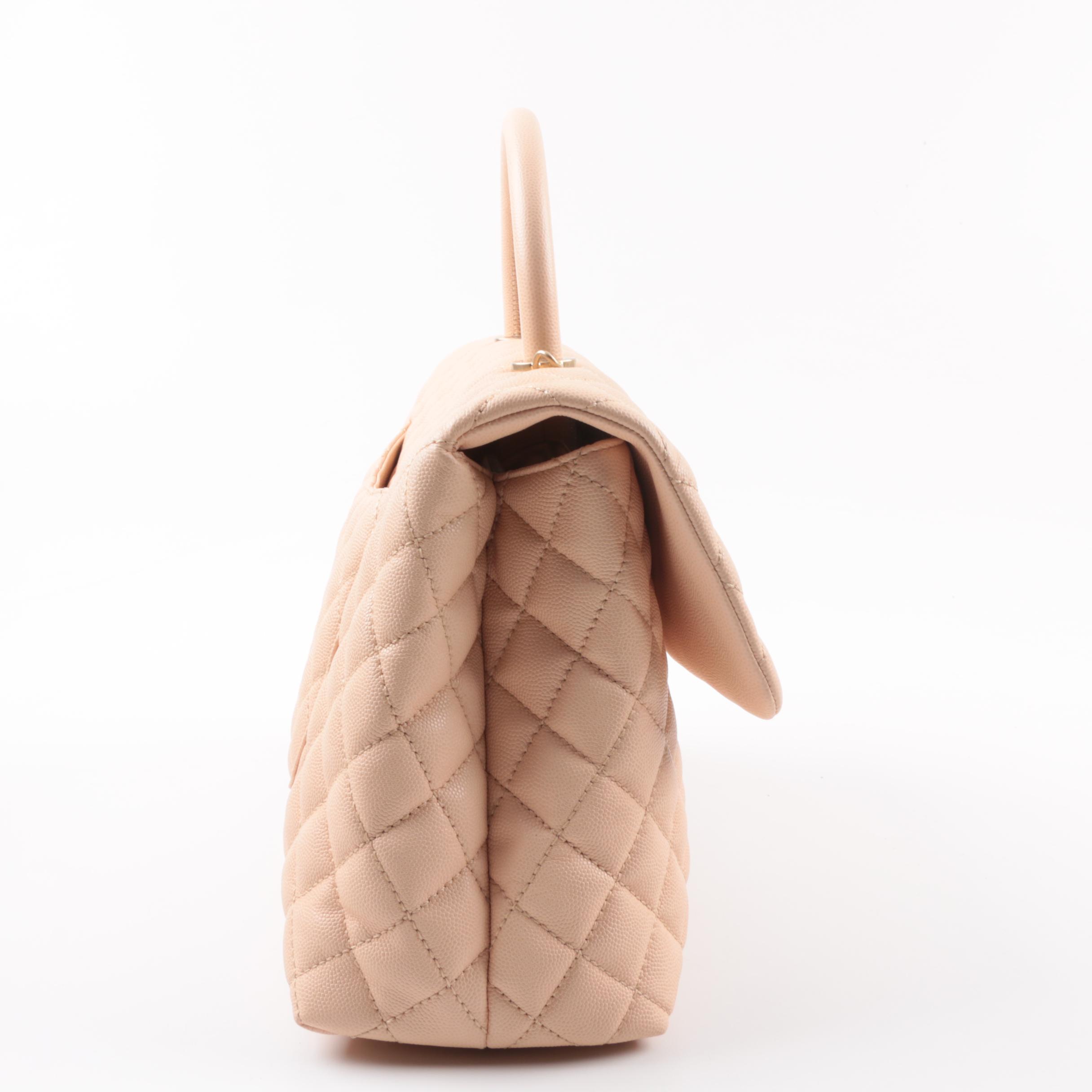Chanel Caviar Quilted Medium Coco Handle Flap Handbag in Light Beige