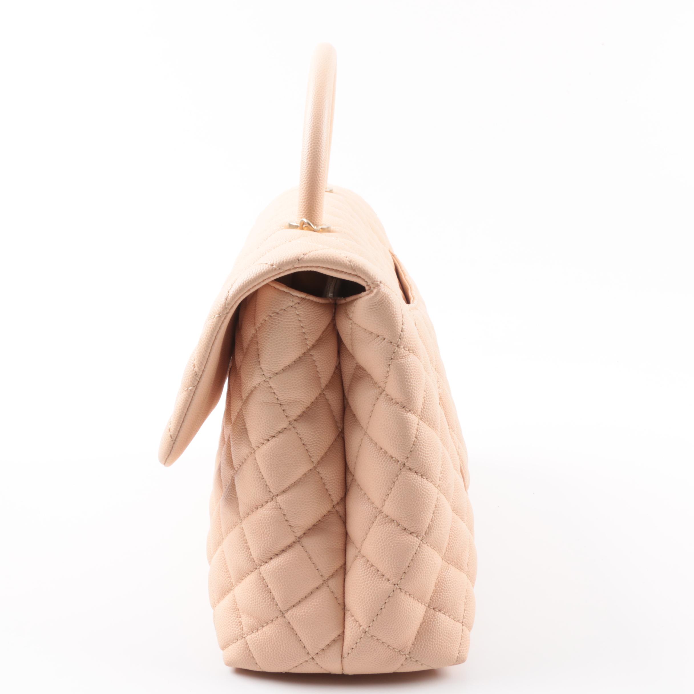 Chanel Caviar Quilted Medium Coco Handle Flap Handbag in Light Beige