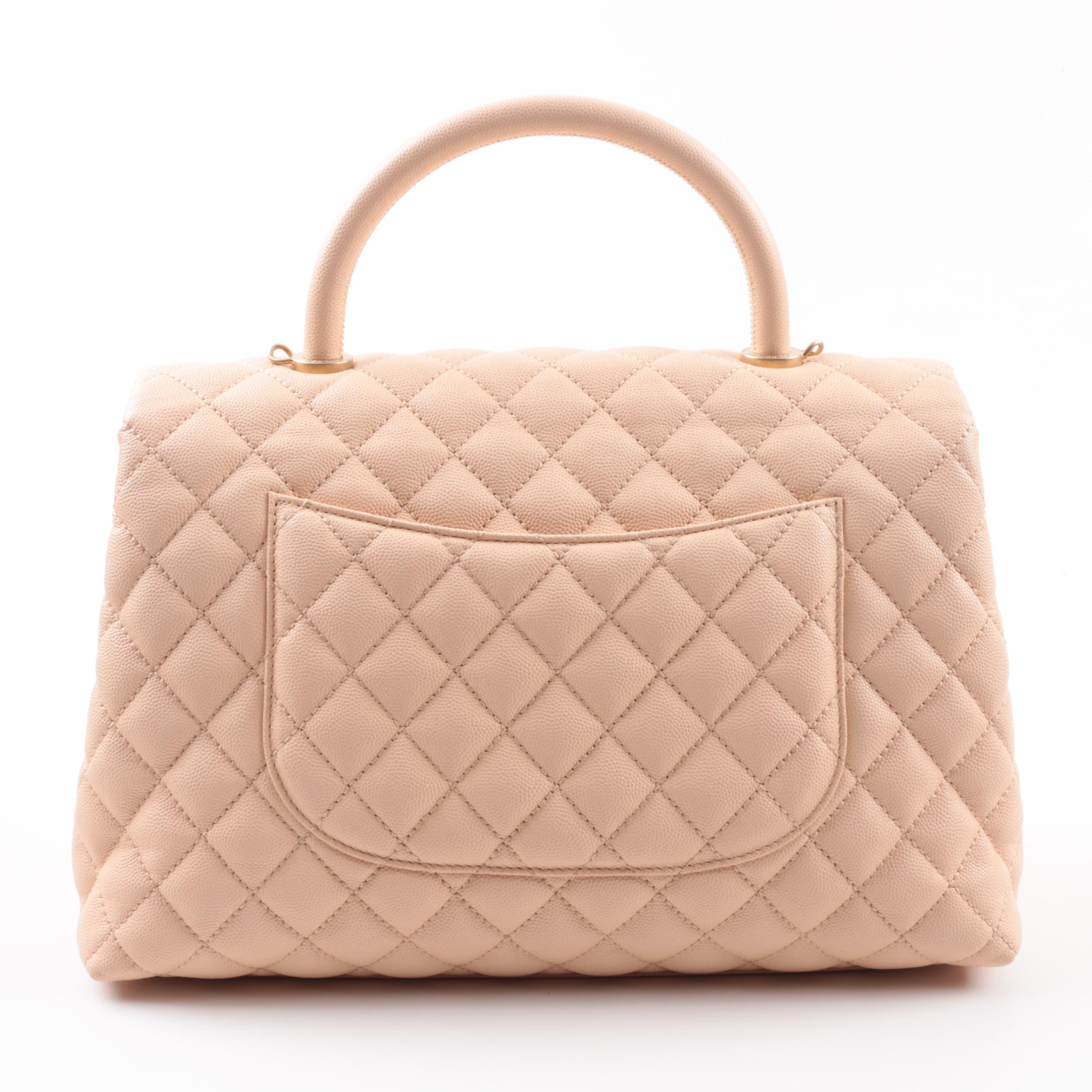 Chanel Caviar Quilted Medium Coco Handle Flap Handbag in Light Beige