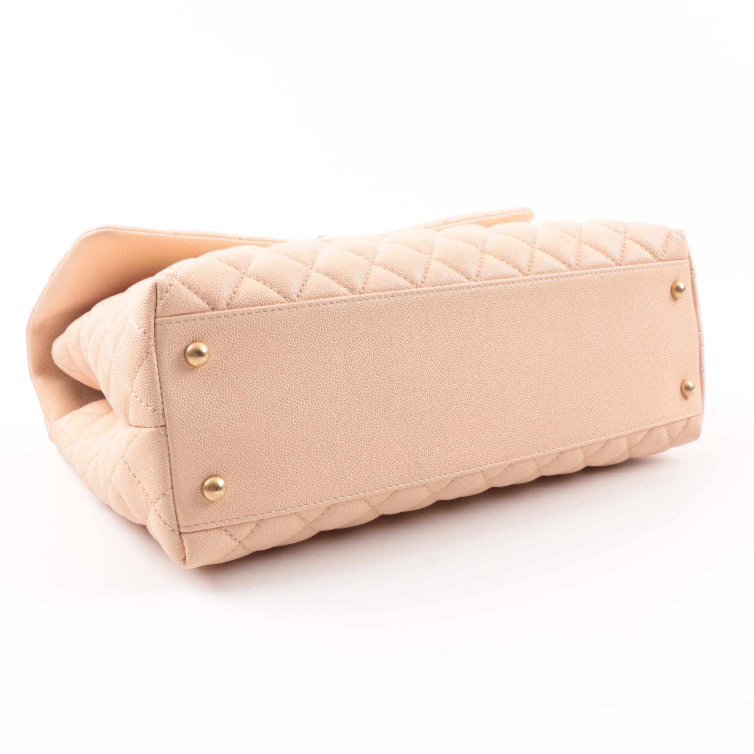 Chanel Caviar Quilted Medium Coco Handle Flap Handbag in Light Beige