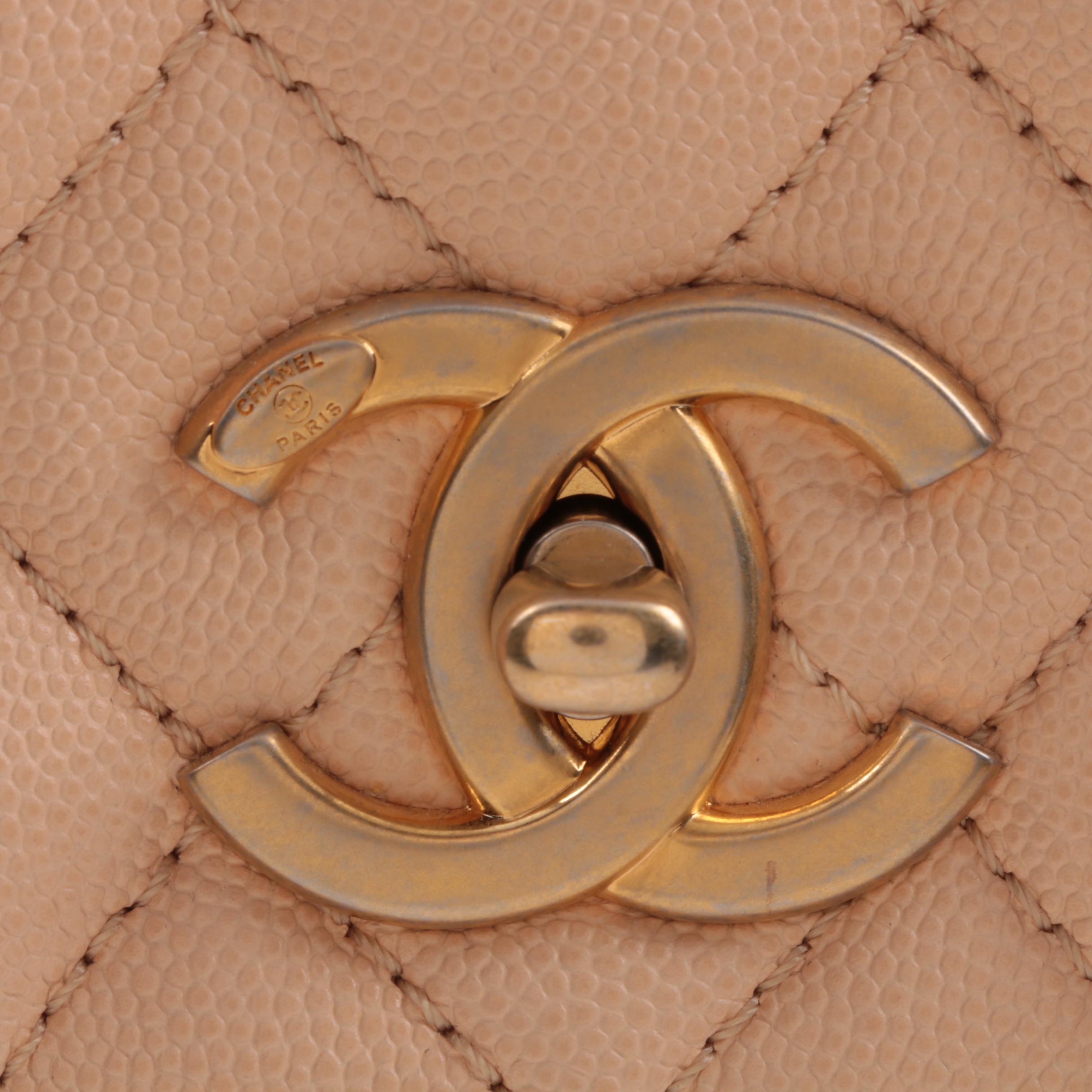 Chanel Caviar Quilted Medium Coco Handle Flap Handbag in Light Beige