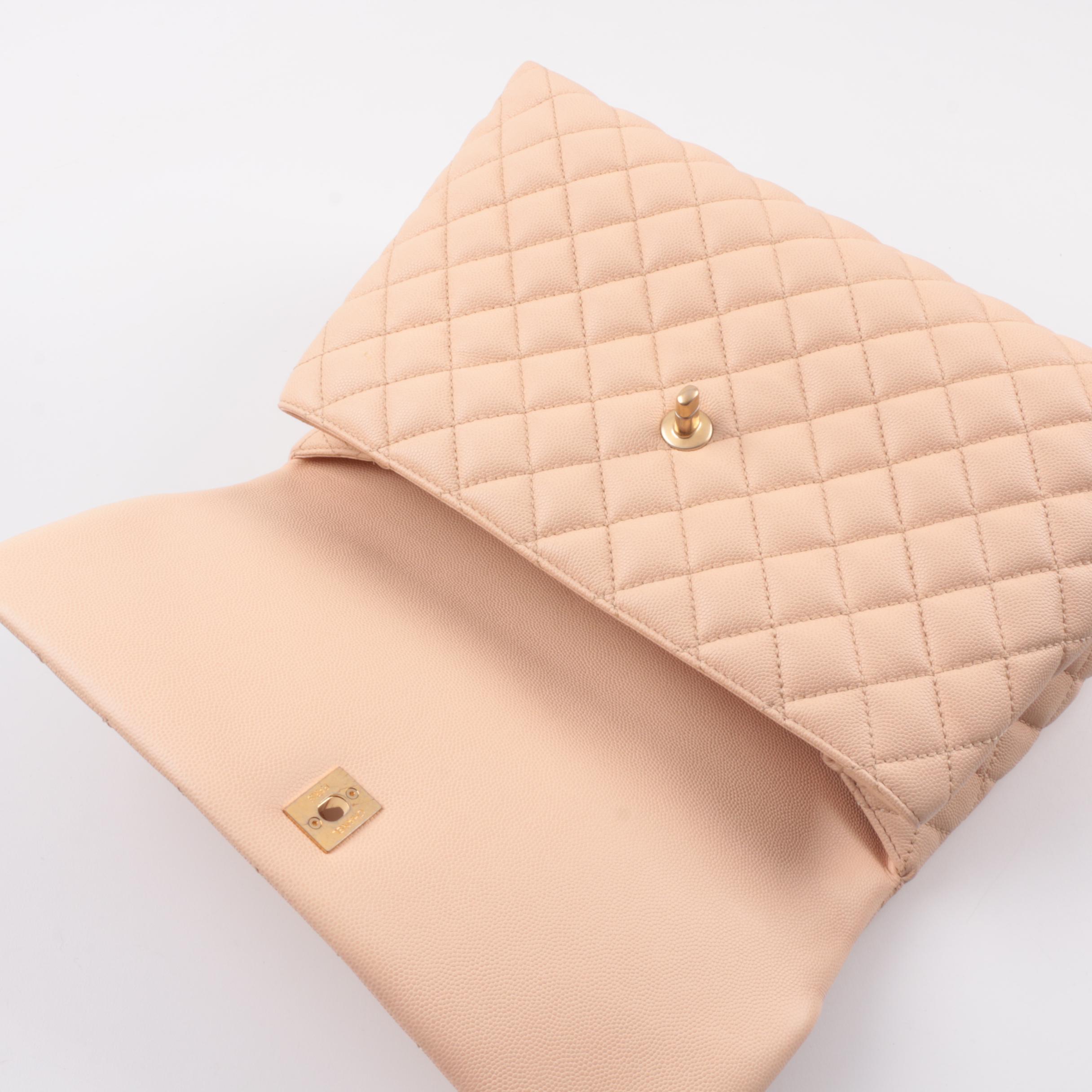 Chanel Caviar Quilted Medium Coco Handle Flap Handbag in Light Beige