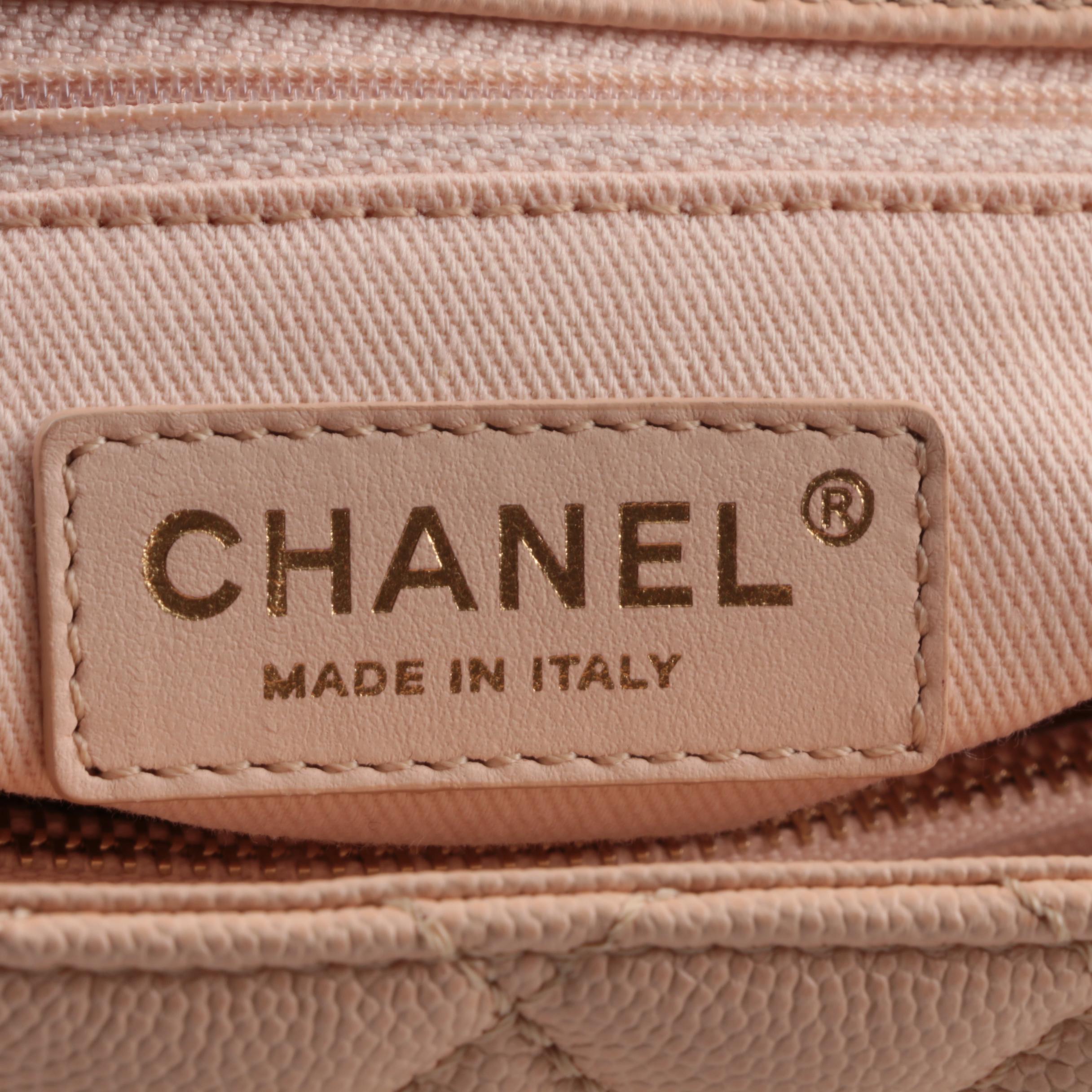 Chanel Caviar Quilted Medium Coco Handle Flap Handbag in Light Beige