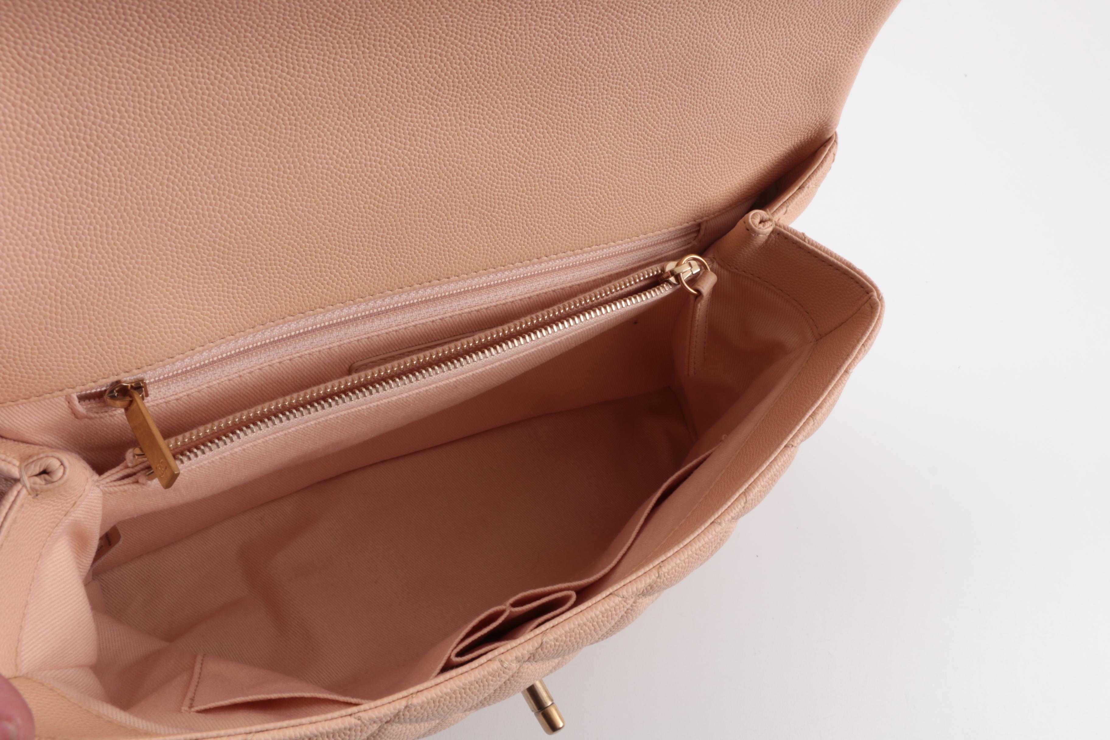 Chanel Caviar Quilted Medium Coco Handle Flap Handbag in Light Beige