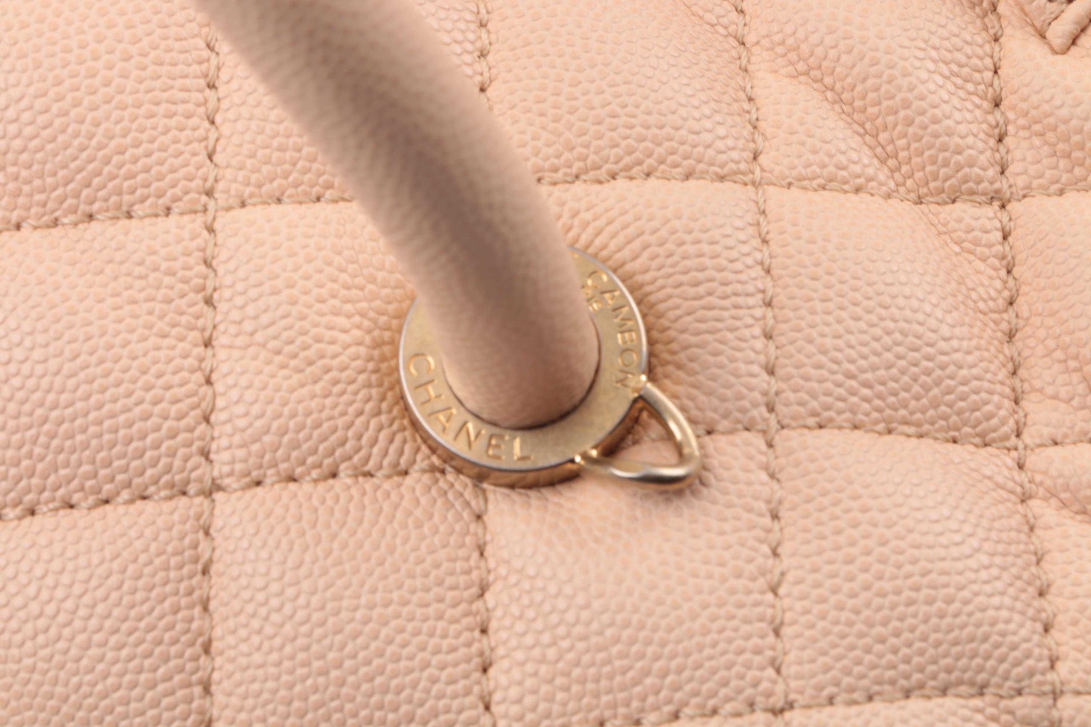 Chanel Caviar Quilted Medium Coco Handle Flap Handbag in Light Beige