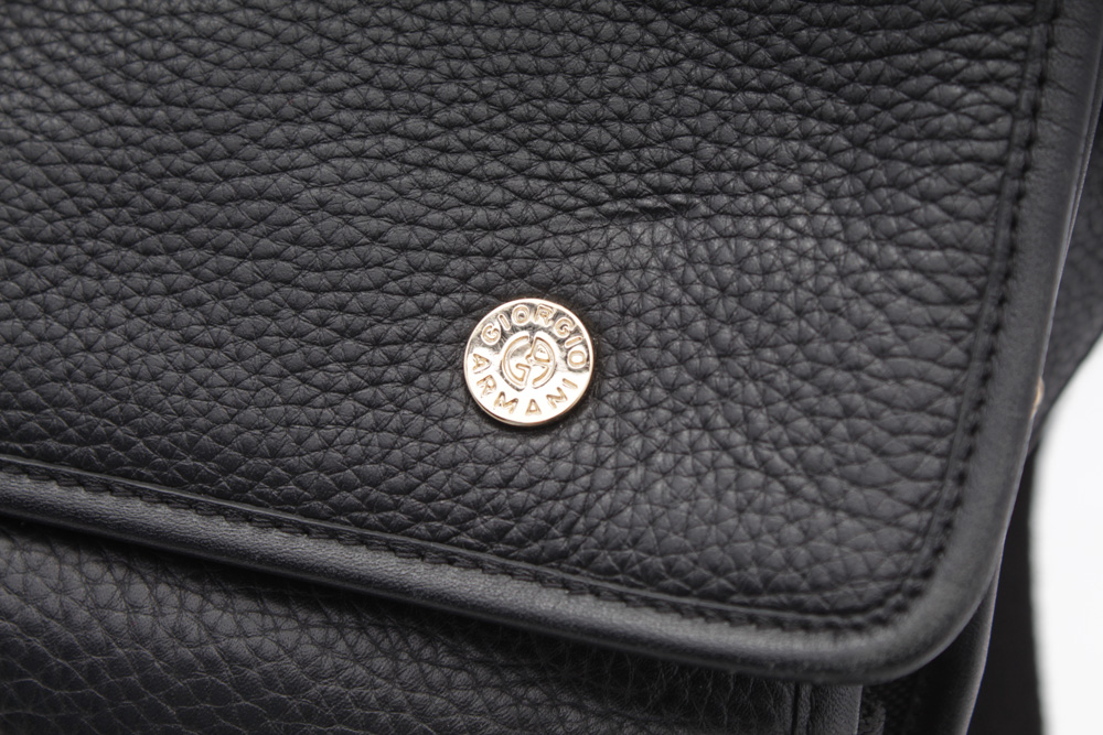 Giorgio Armani Italian Black Pebbled Leather and Fabric Satchel