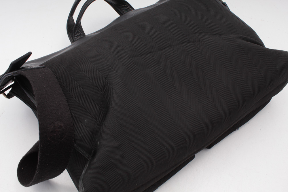 Giorgio Armani Italian Black Pebbled Leather and Fabric Satchel