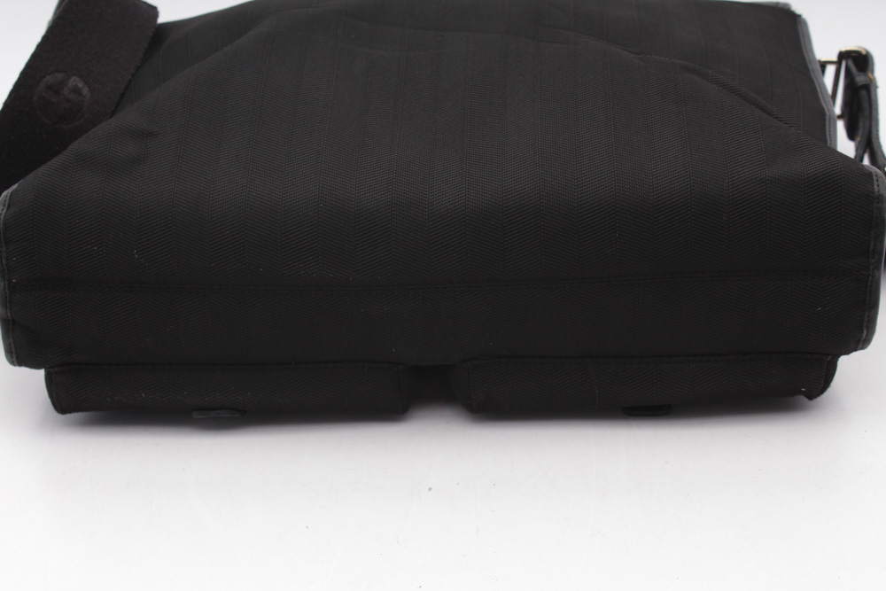 Giorgio Armani Italian Black Pebbled Leather and Fabric Satchel