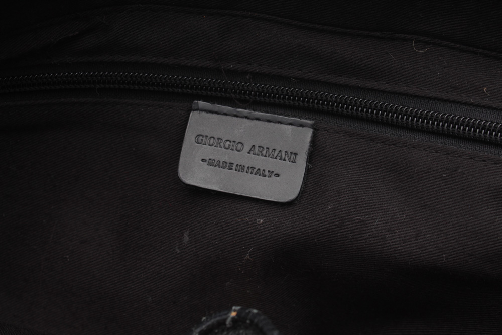 Giorgio Armani Italian Black Pebbled Leather and Fabric Satchel