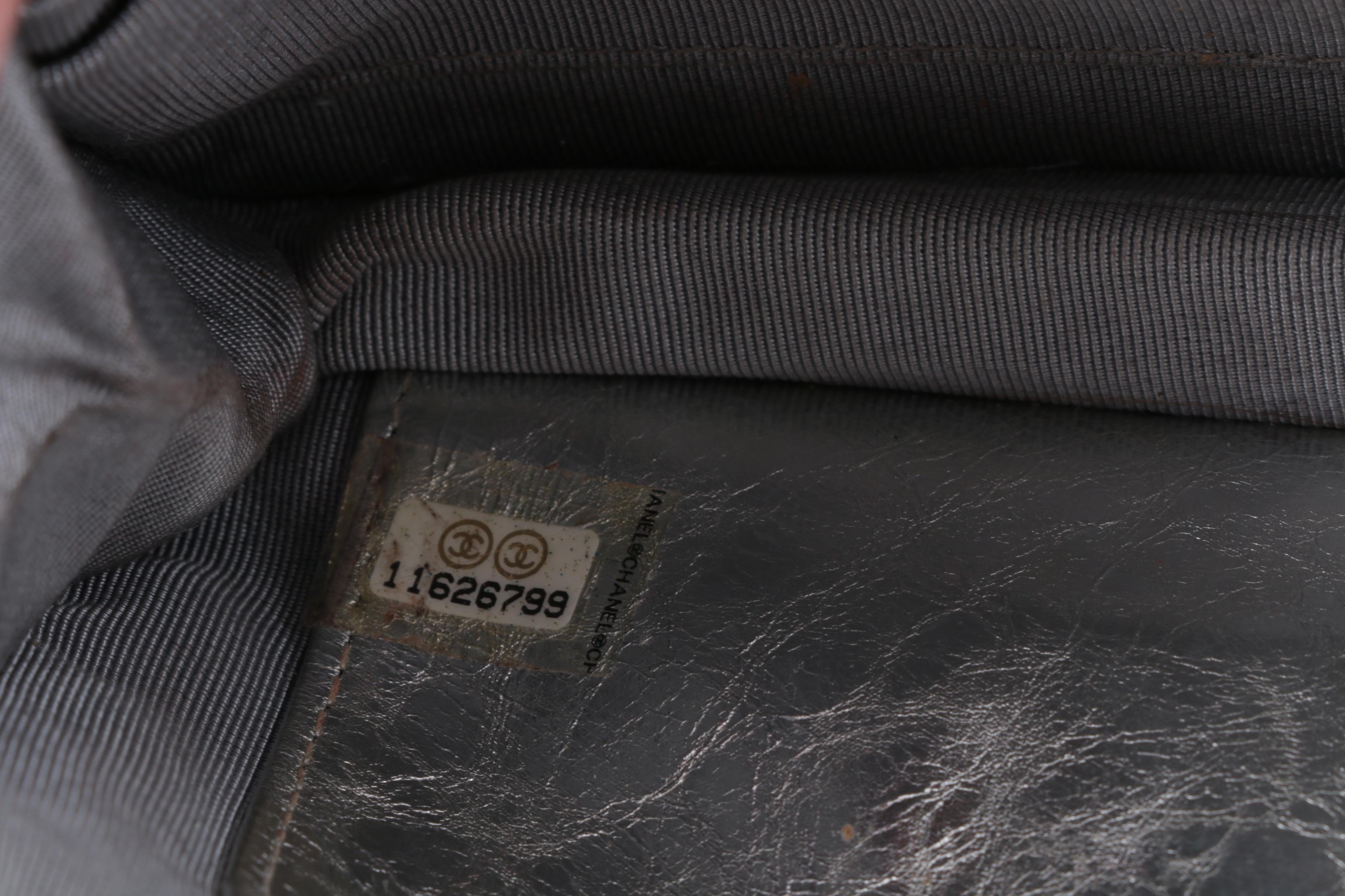 Chanel Quilted Silver Metallic Clutch on a Chain