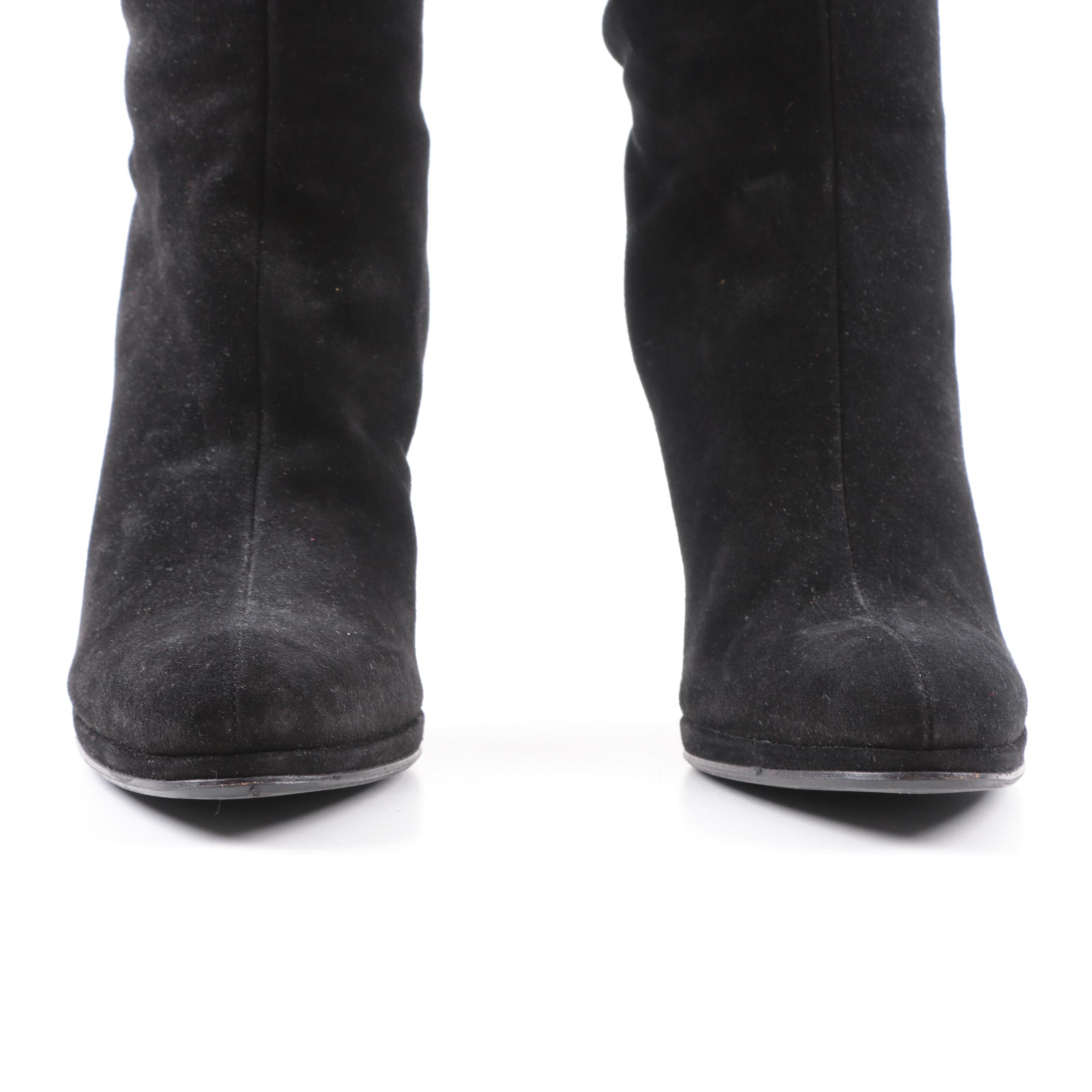 Helmut Lang Black Suede Knee-High Fringe Boots