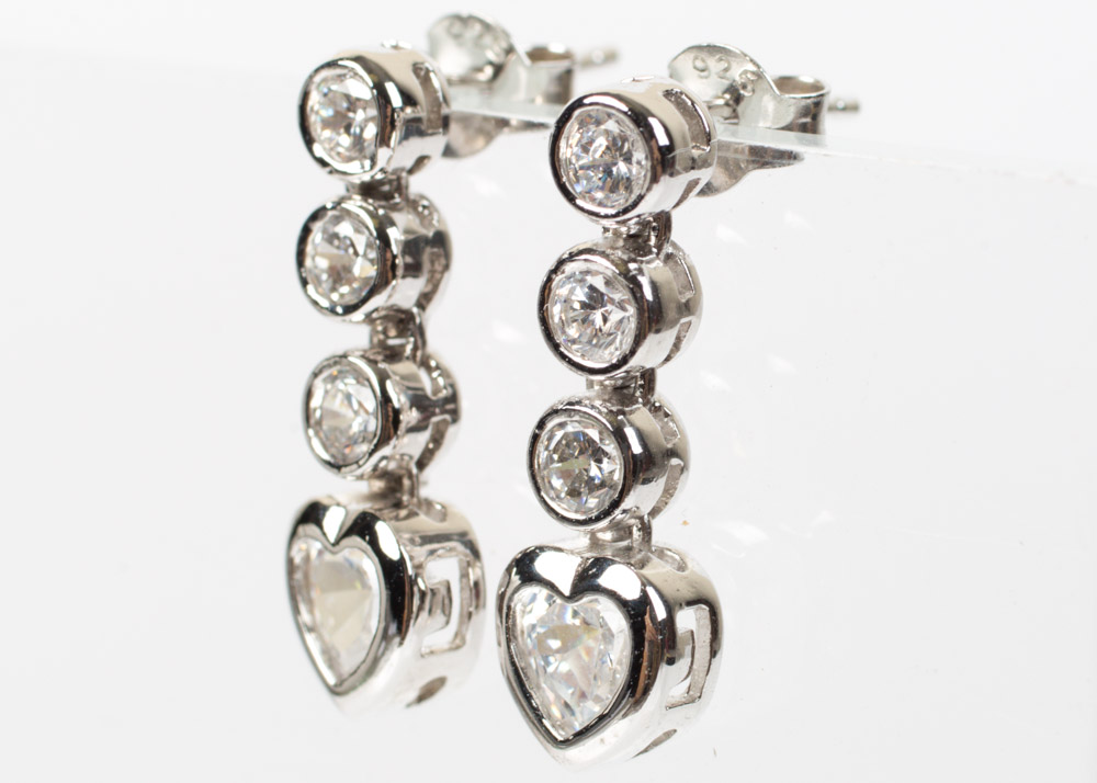 Sterling Silver Cubic Zirconia Pendant Necklace and Earrings