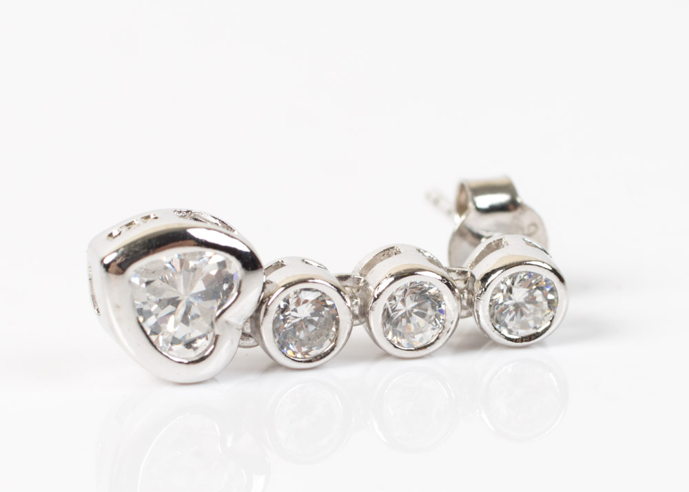 Sterling Silver Cubic Zirconia Pendant Necklace and Earrings