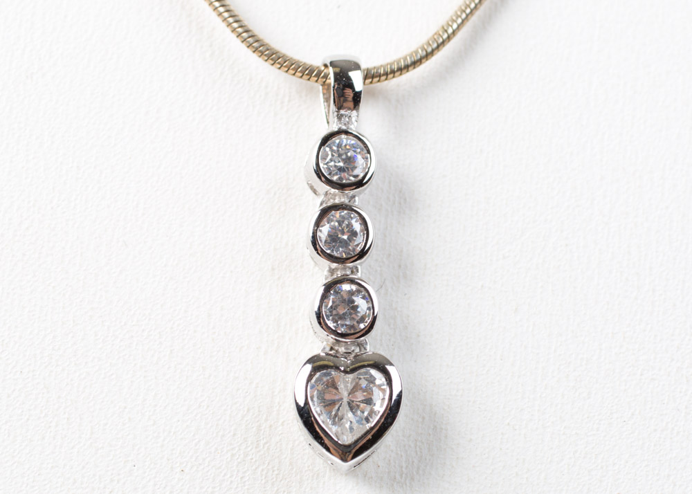 Sterling Silver Cubic Zirconia Pendant Necklace and Earrings